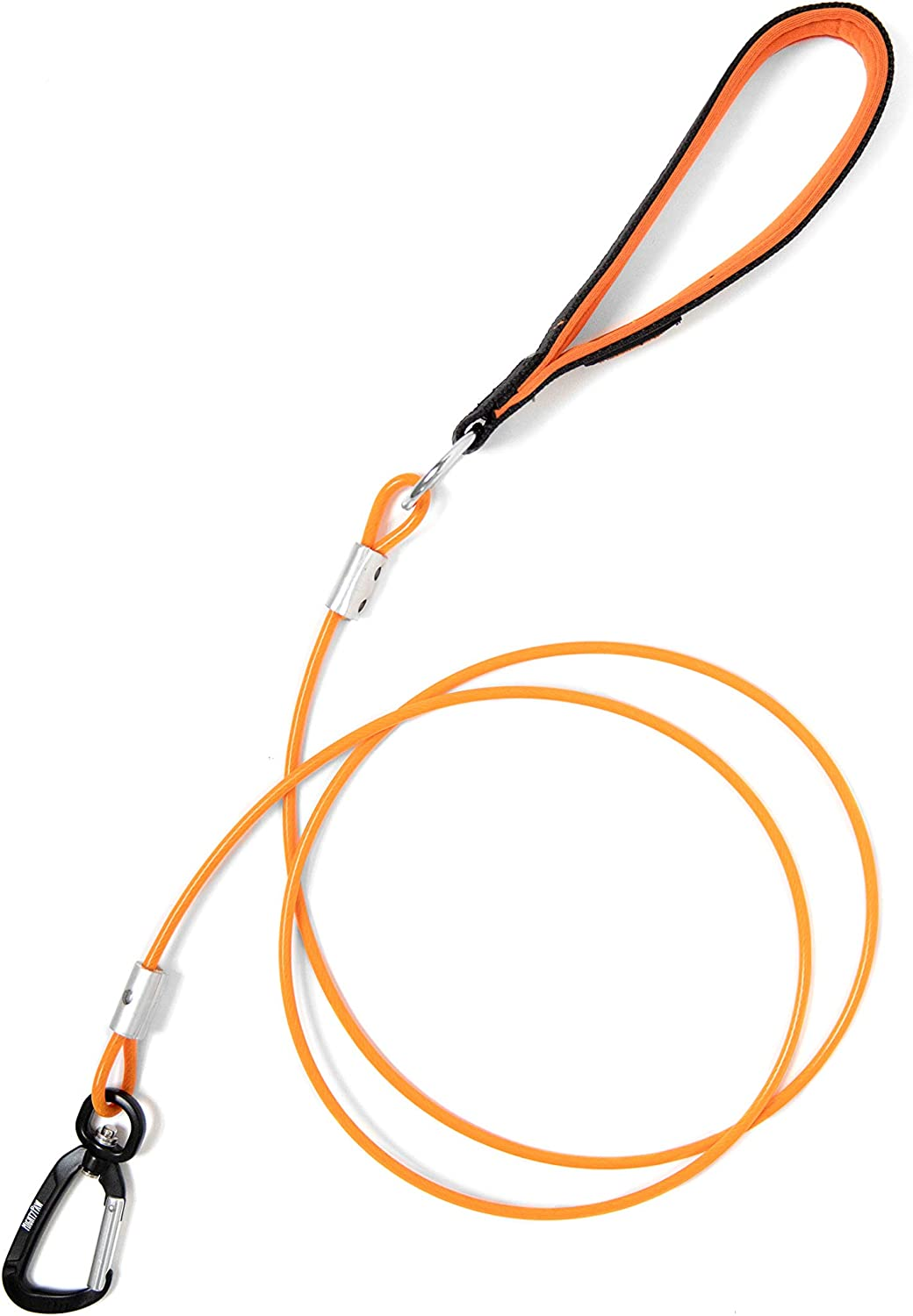Mighty Paw Chew Proof Dog Leash - Six Foot Metal Cable Lead, Non Chewable Braided Cord with Padded Handle. Chew Resistant, Great for Large Dogs and Teething Puppies (Orange)