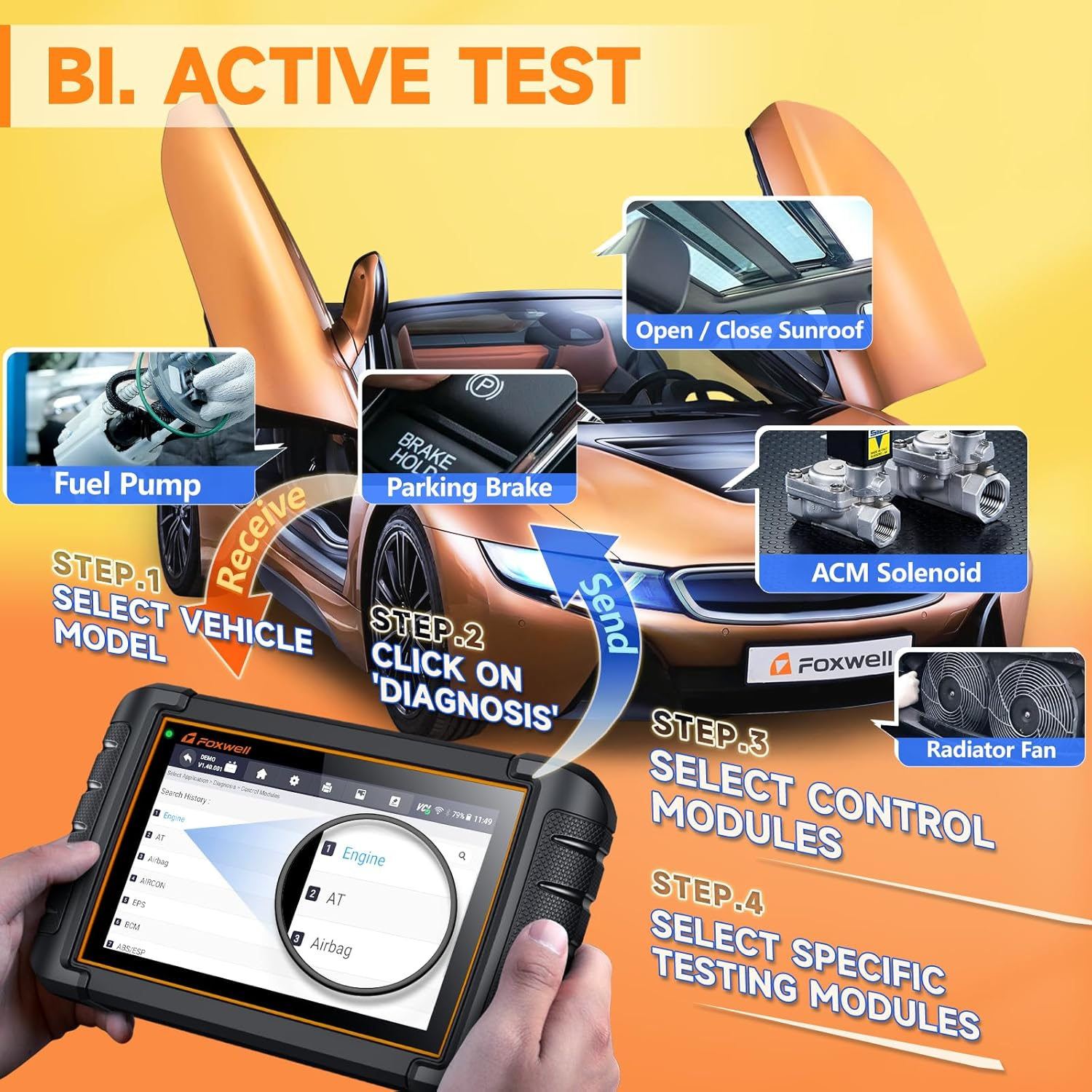 2025 FOXWELL Scanner NT809BT Bidirectional Scan Tool, All System Scanner for Car with 30+ Service Resets, Wireless Diagnostic Scanner for All Vehicles, Accurate Automotive Diagnostic Tools FCA Support