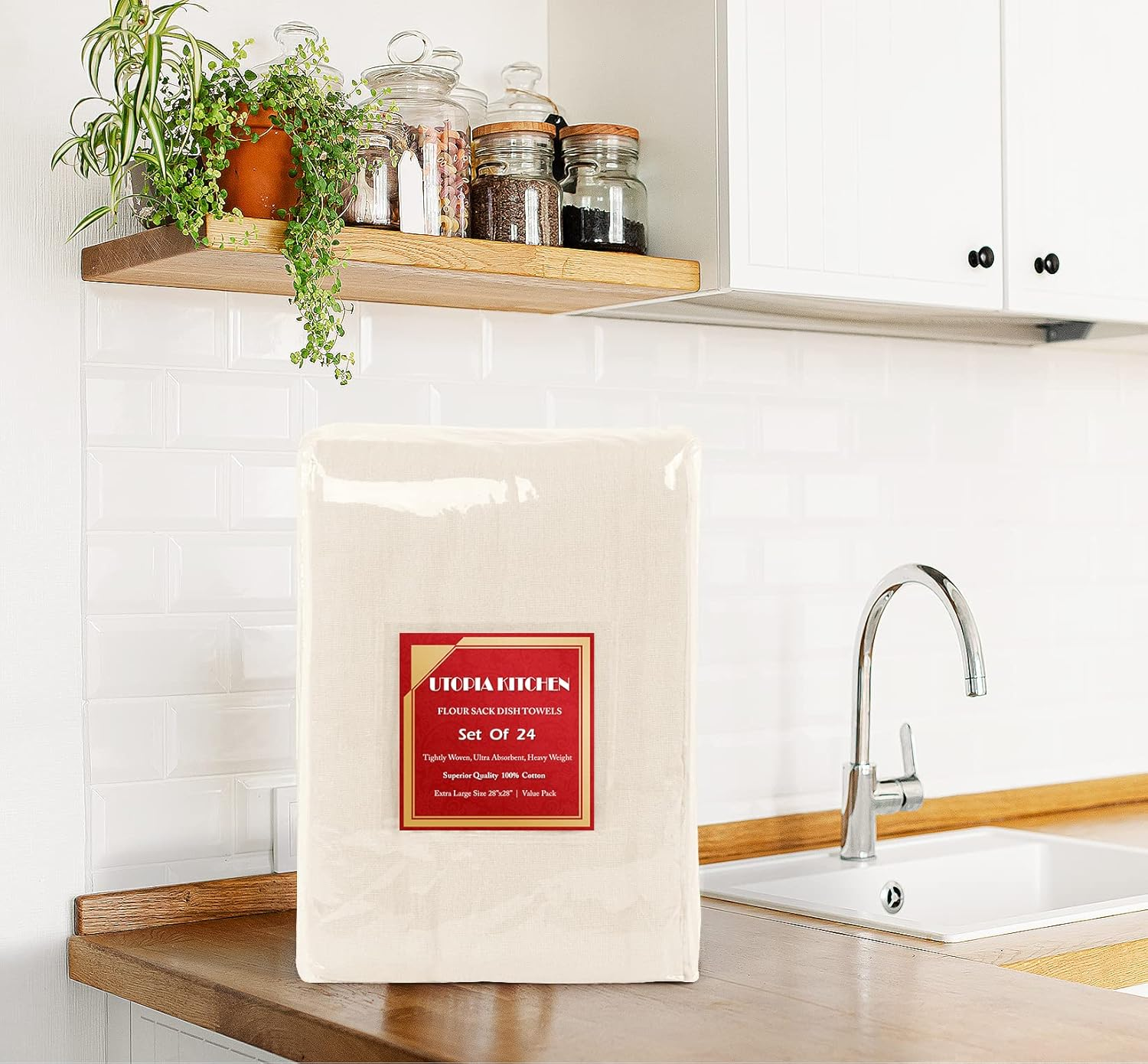 Utopia Kitchen [24 Pack] Flour Sack Tea Towels, 28" X 28" Ring Spun 100% Cotton Dish Cloths - Machine Washable - for Cleaning & Drying - Natural Tan - 1, White image number 4