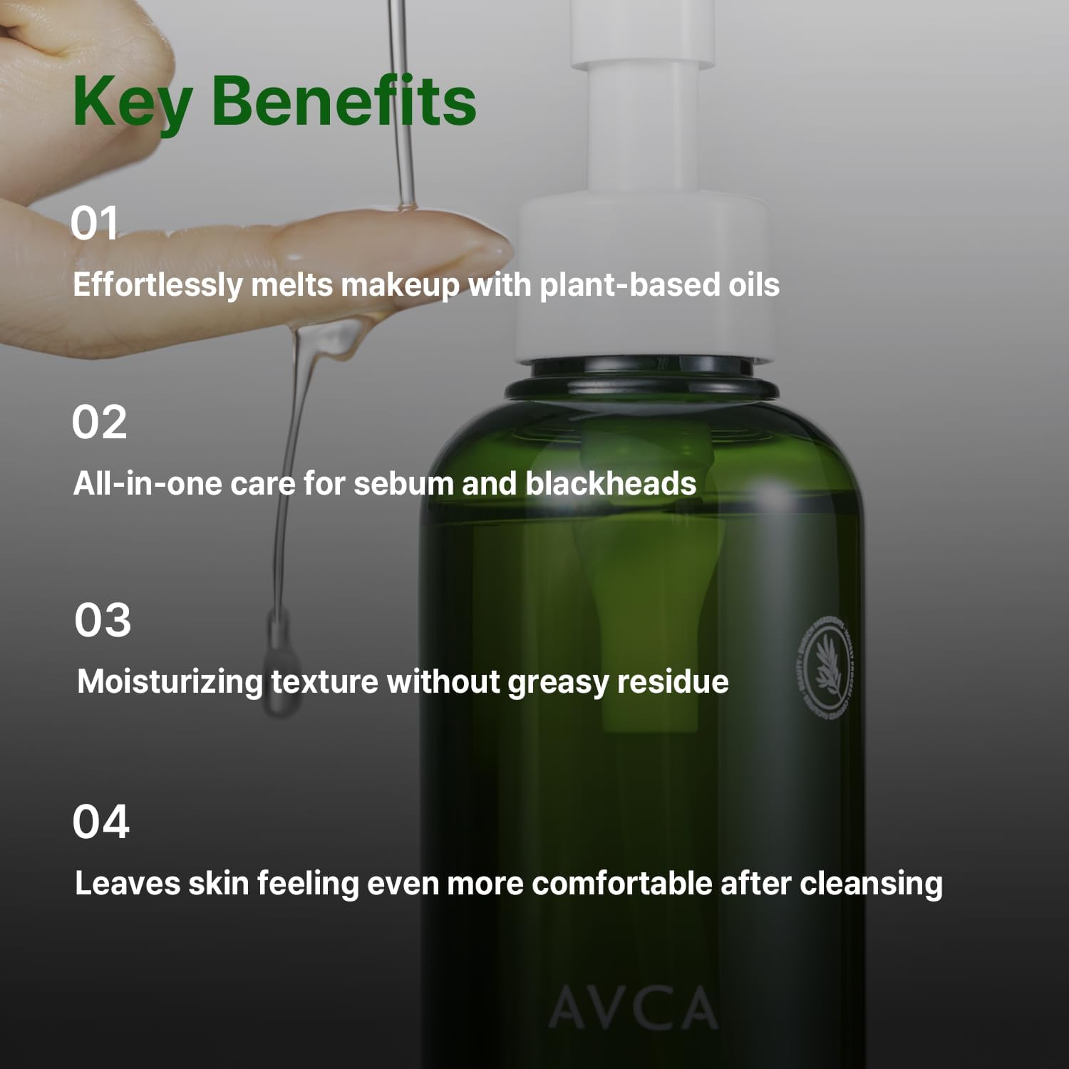 AVCA Green Herb Blackhead Cleansing Oil 200Ml - Makeup & Blackhead Remover, Plant-Based Oils with Vitamin E & Squalane, Lightweight Pore Cleanser, Korean Skincare for Normal/Oily Skin image number 5