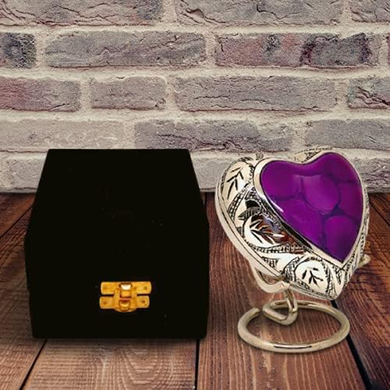 Classic Heart Shape Keepsake Urn for Human Ashes &ndash; with Box and Stand - Lovely Purple Color 7 Cms High image number 4