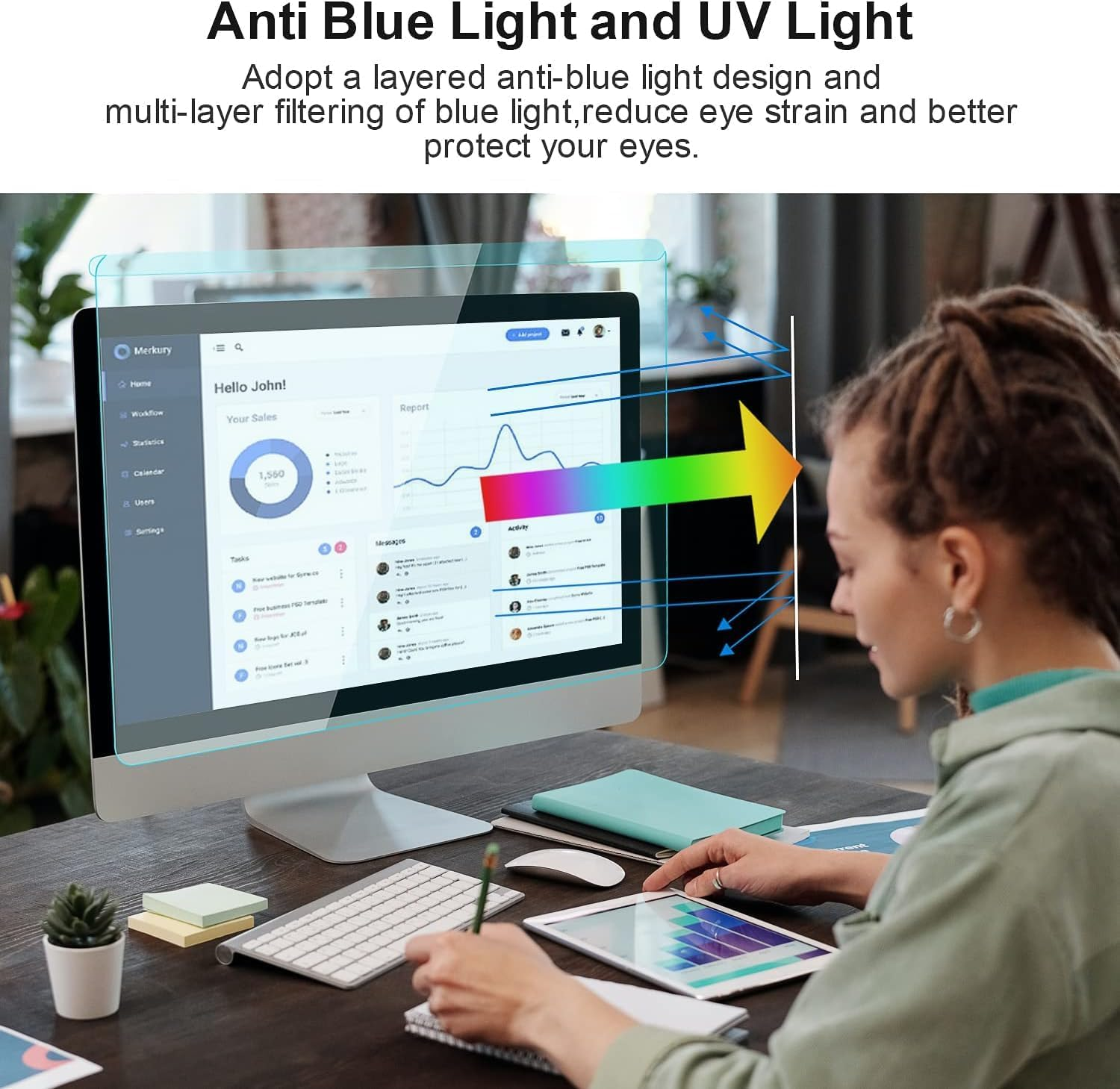 Blue Light Blocking Screen Protector Panel for 27 Inch Diagonal LED PC Monitor Anti-Uv Eye Protection Filter Film - Widescreen Monitor Frame Hanging Type image number 4