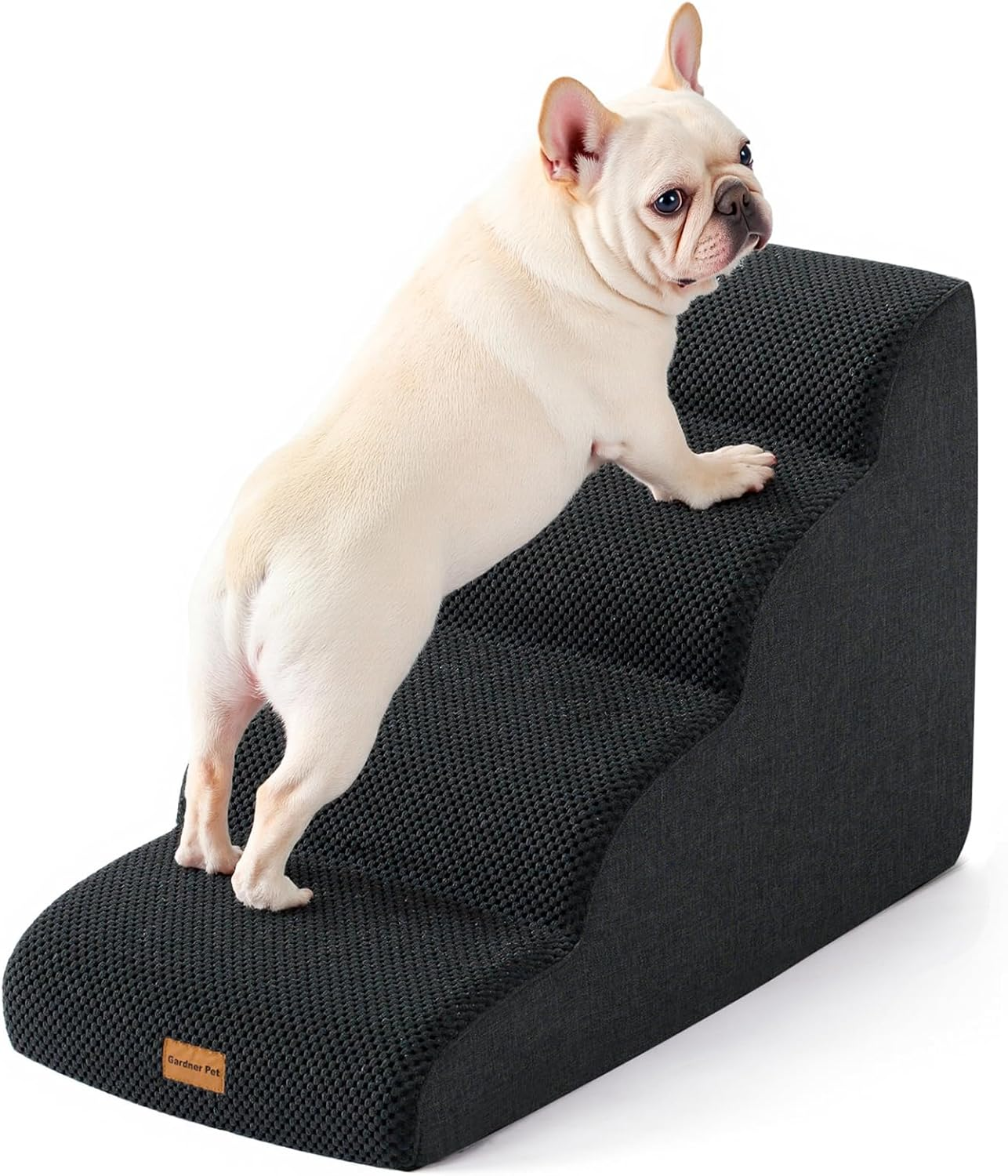 Gardner Pet Dog Stairs for Small Dogs 19.7" H, 4-Step Black Curved Pet Stairs, Dog Steps for High Bed (18-24 In), Couch with Durable Non-Slip Waterproof Fabric Cover and Certipur-Us Certified Foam image number 5