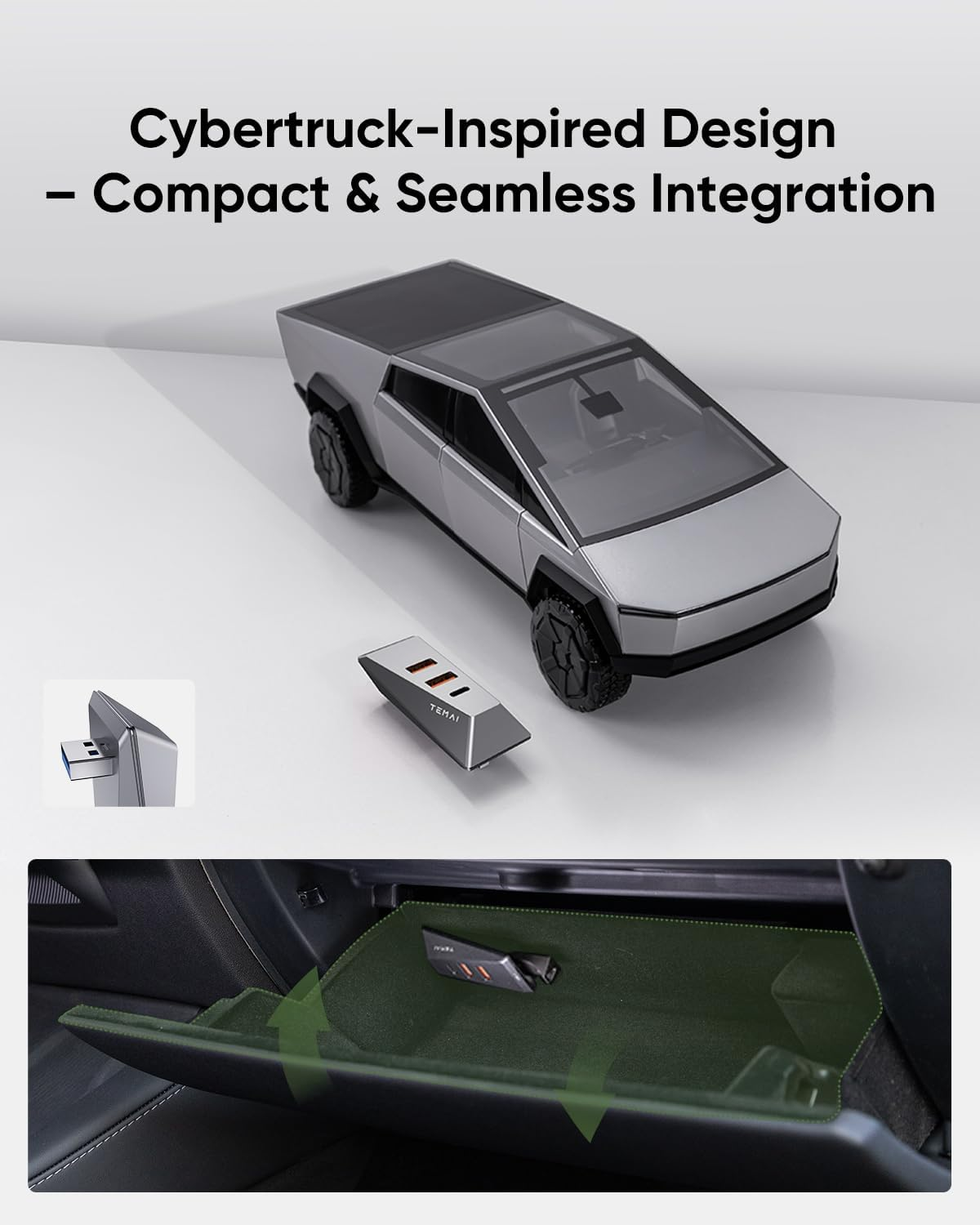 Tesla USB Hub, USB 3.0 Data Transfer, Type-C and USB Ports, Compact Design (Glovebox Hub, Horizontal Plug - 3(21-23) & Y(21-24)) image number 6