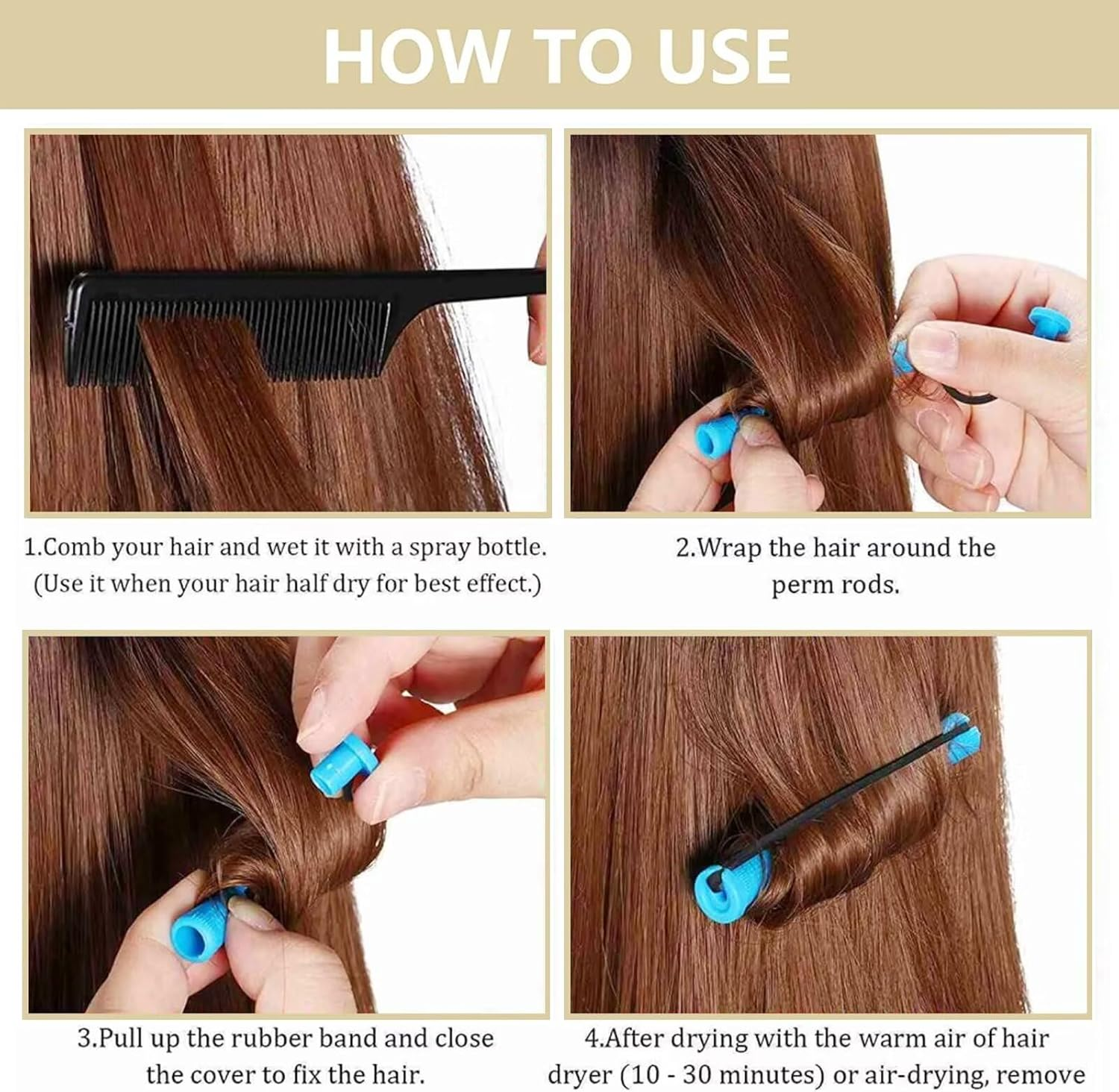 40Pcs Small Perm Rods for Short Hair Blue Cold Wave Rod Hair Perming Rods Plastic Heatless Perm Rollers Hair Curlers for Women Hairdressing (Blue, 0.35Inch)