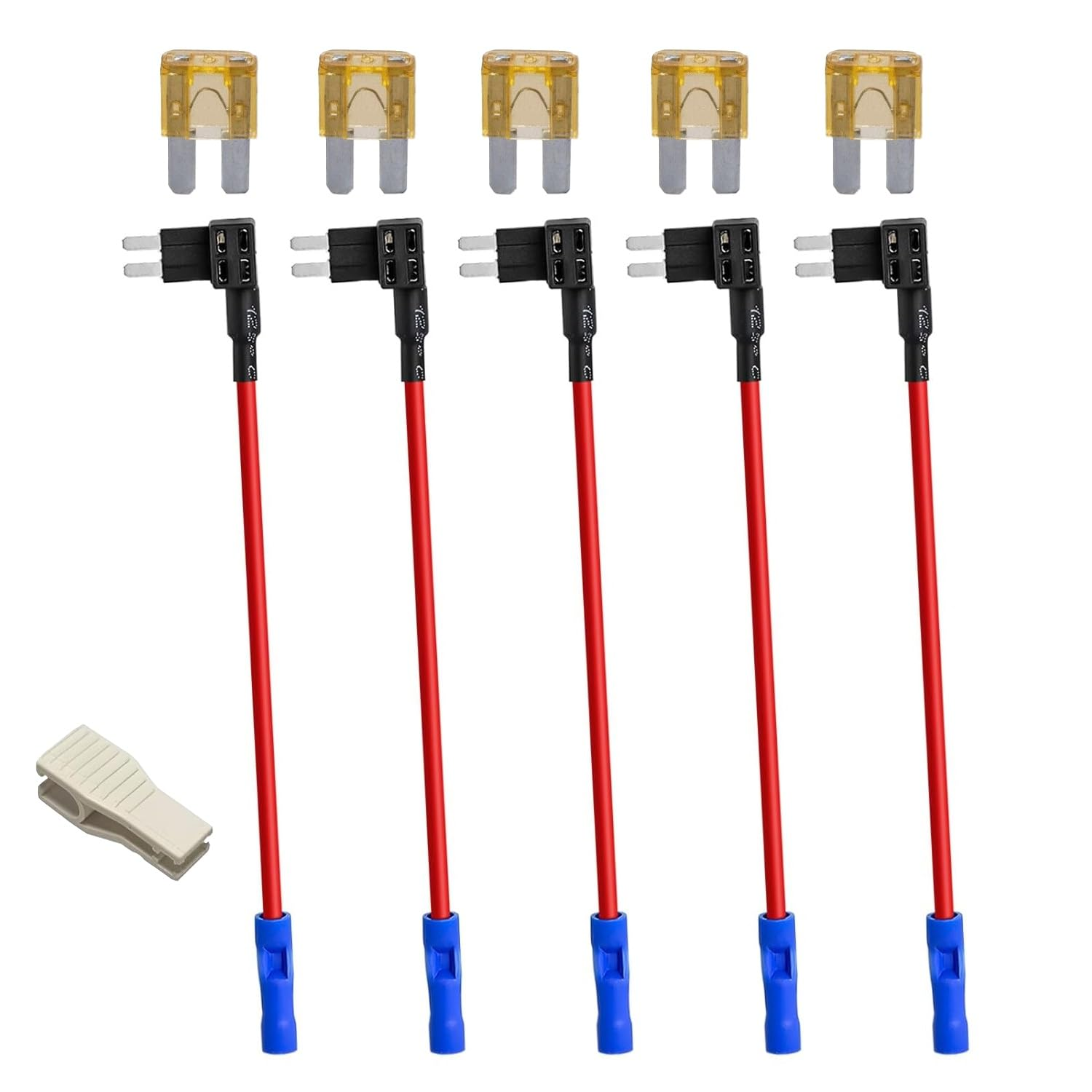 Ozchillon 5 Pack Micro2 Fuse Tap Kit 16AWG Wire &ndash; Micro 2 Fuse Adapter with Blue Terminals &ndash; Micro Blade Add-A-Circuit Piggyback Holders for Car, Ute, SUV, 4WD (5, 5AMP) image number 4