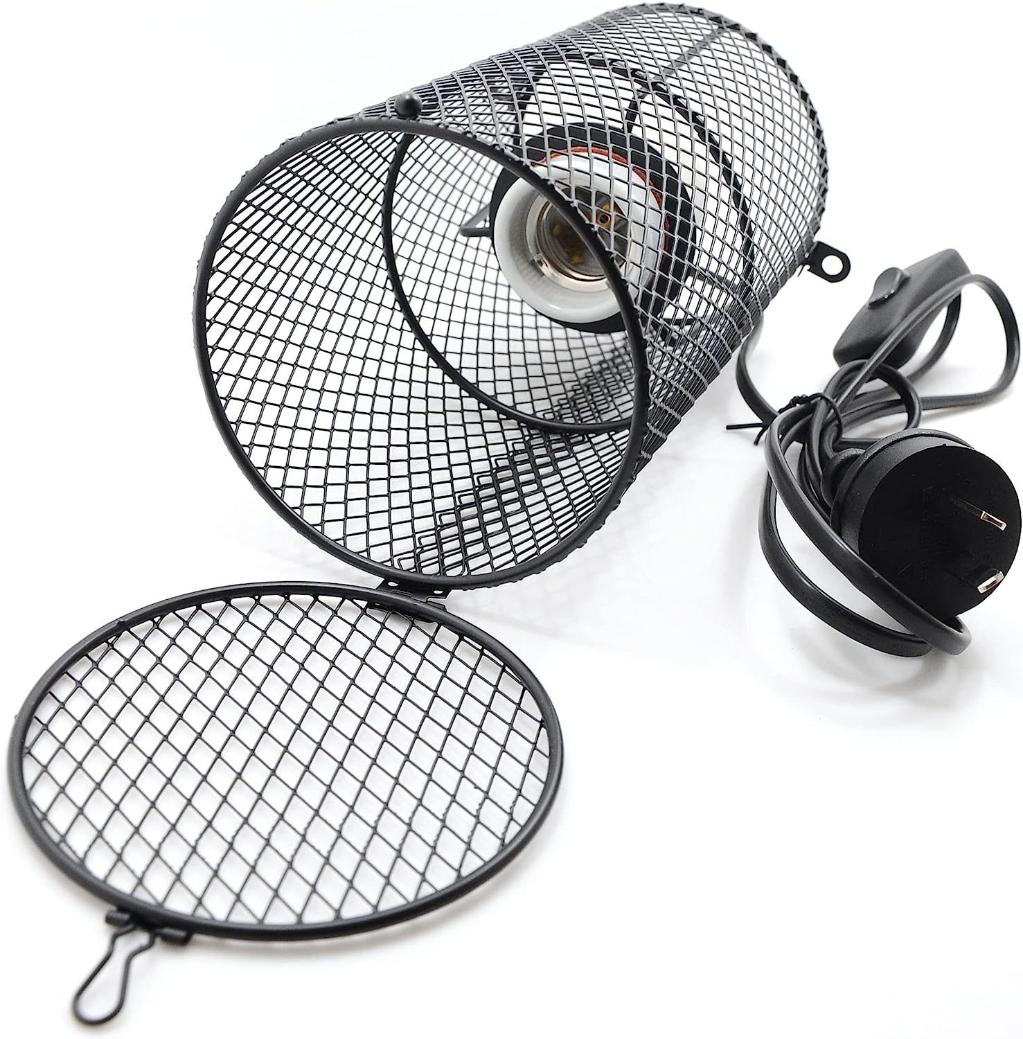 Reptile Ceramic Heat Lamp Guard, Ceramic Heating Bulb Guard Anti-Scald Lampshade with Power Switch for Brooder Coop, Lizard, Lambs, Snake, Turtle, Black 300W (Lamp Bulb Not Included) image number 2