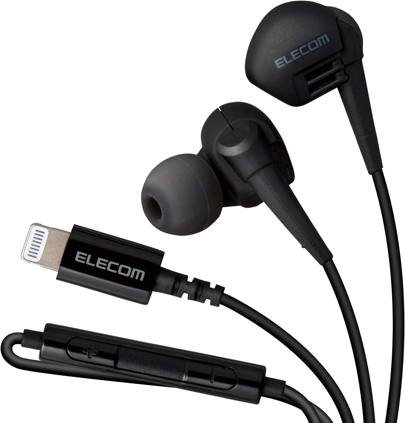 Elecom Stereo Headphone with Microphone, Ear Plug Type, Lightning Black