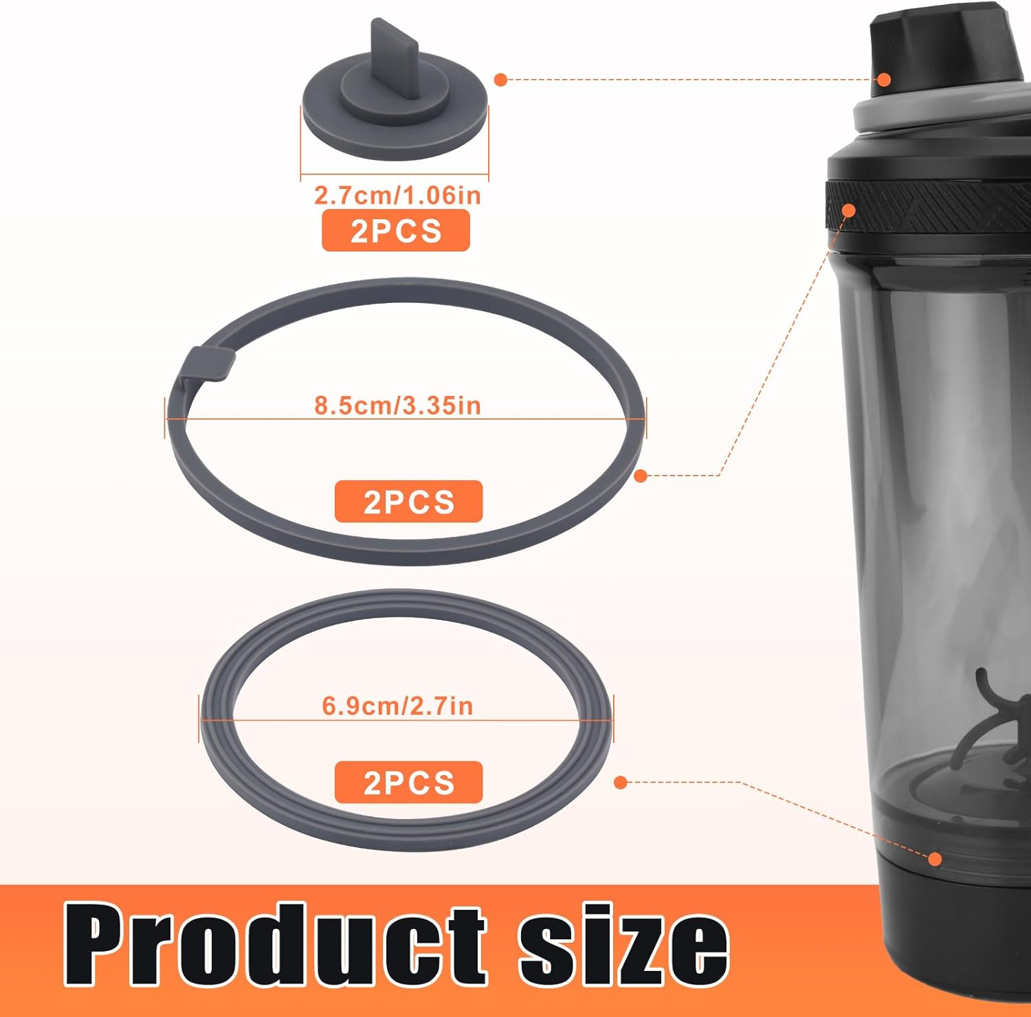 6 Pieces Replacement Gasket Compatible with VOLTRX Electric Protein Shaker Bottle 24Oz, Leakproof Gaskets Sealing Parts Silicone BPA Free Sealing Ring for Spout Lid image number 3