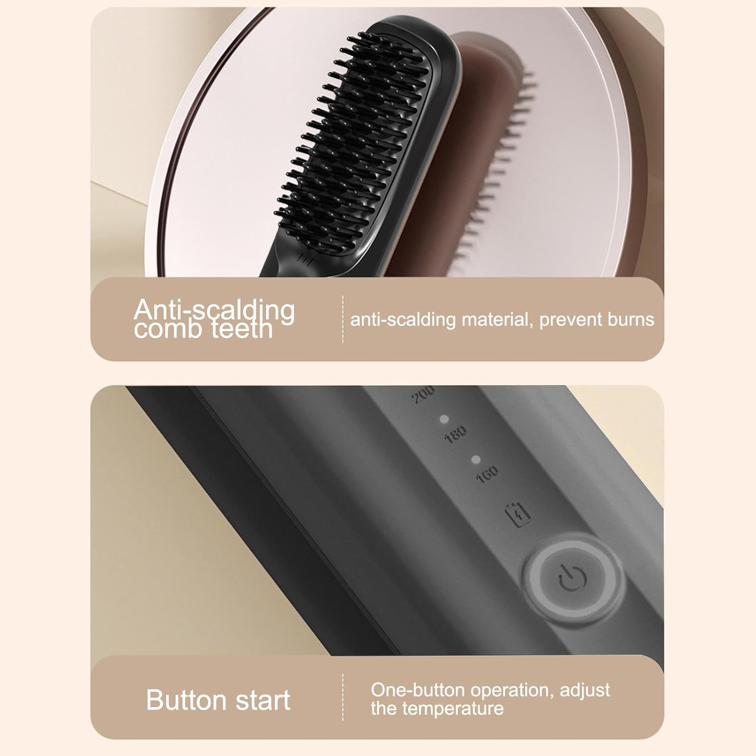 Cordless Hair Straightener, Rechargeable Straightening Brush, Portable Straightening Brush for Travel, Wireless Hot Comb with 3 Temp Settings, Negative Ionic, Fast Heating Hair Styling image number 3