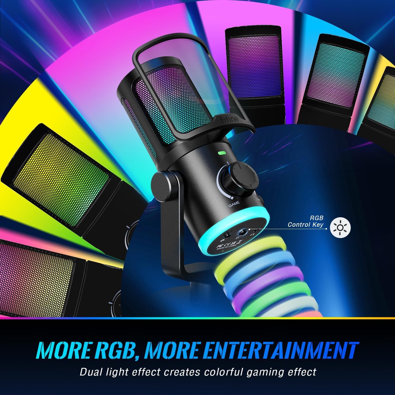 FIFINE Gaming PC Microphone, USB Streaming Microphone with Game Chat Balance, Computer Condenser Desktop RGB Mic with Mute Button, Noise Cancellation for Podcast/Twitch/Discord-Ampligame AM6