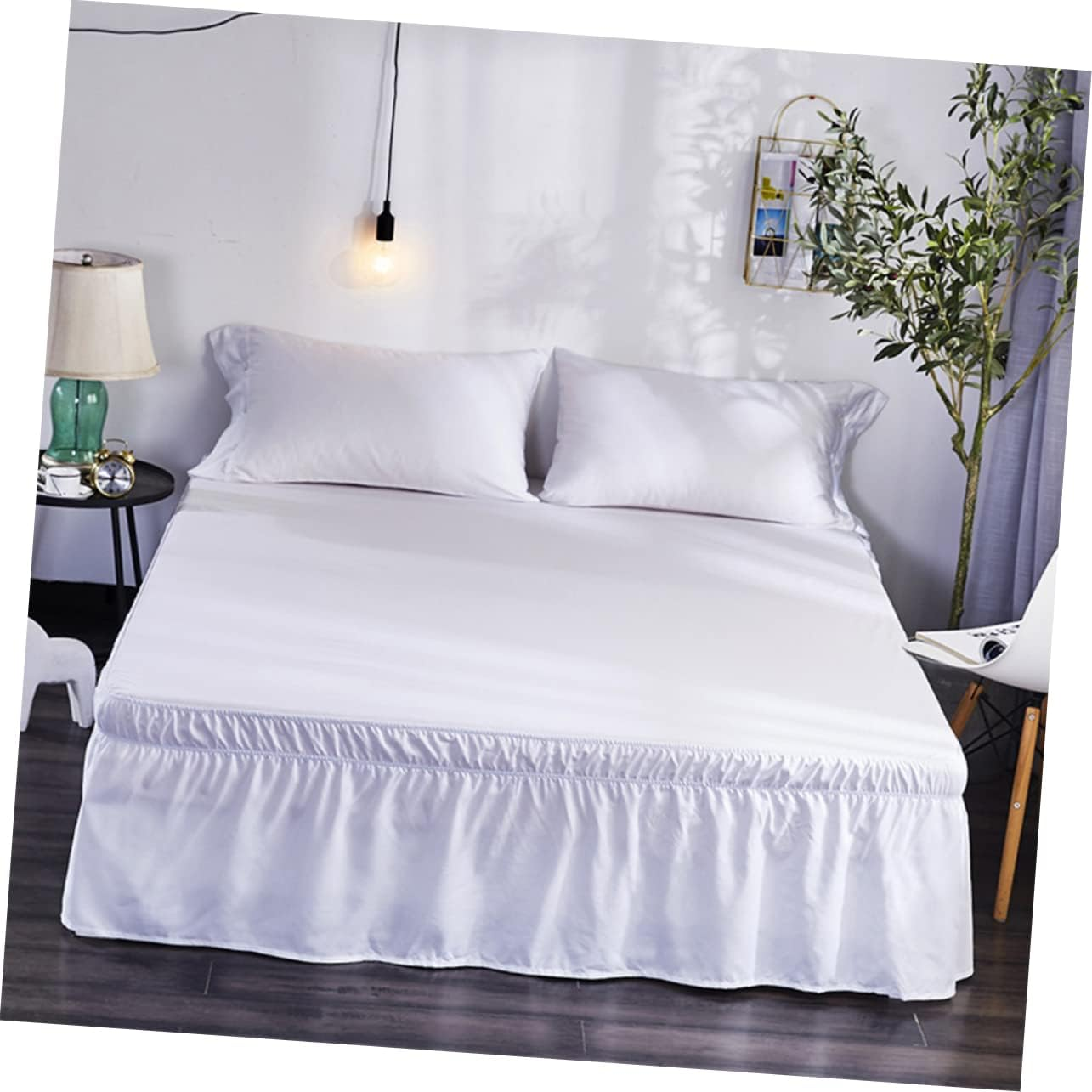 MERRYHAPY Elastic Bed Skirt Elastic Bed Shirt Wrinkle Bed Shirt Ruffle Bed Skirt Hotel Bed Cover Bed Wrap Skirt Princess Bed Canopy Peplum Blouse Bouffancy Bed Skirt Ruffles Pajamas White image number 1