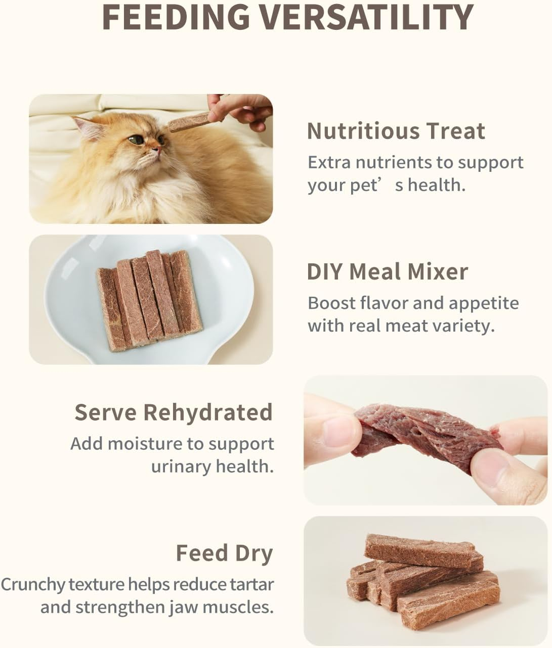 Freeze-Dried Beef Treat for Small Dog & Cat, Dehydrated Whole Cut Raw Treats for Training, Health Natural Single Ingredient Cats Dogs Dry Food (70G)