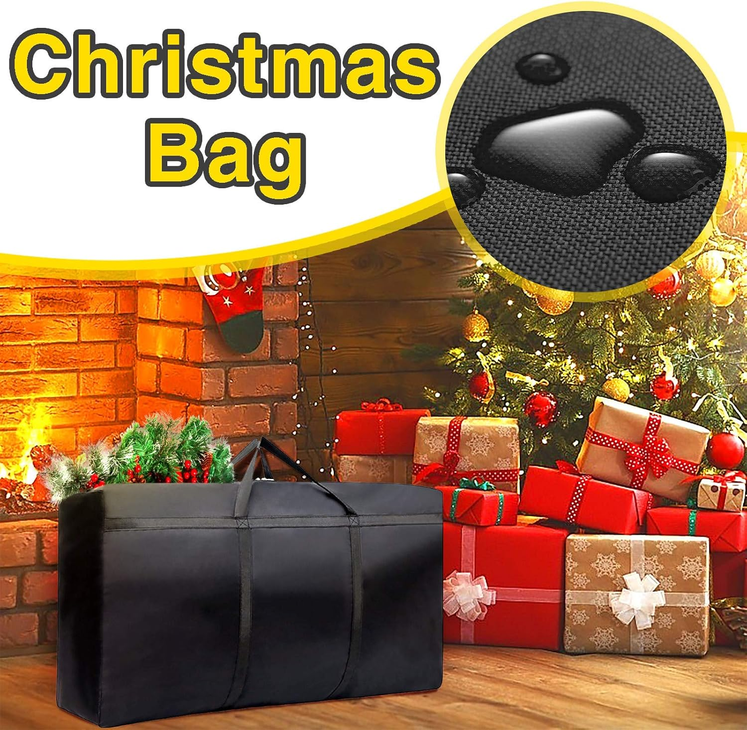 Christmas Tree Storage Bag,Waterproof Xmas Tree Storage Bag, Artificial Christmas Tree Christmas Decor Ornaments Storage Containers (Black) - Gray image number 5