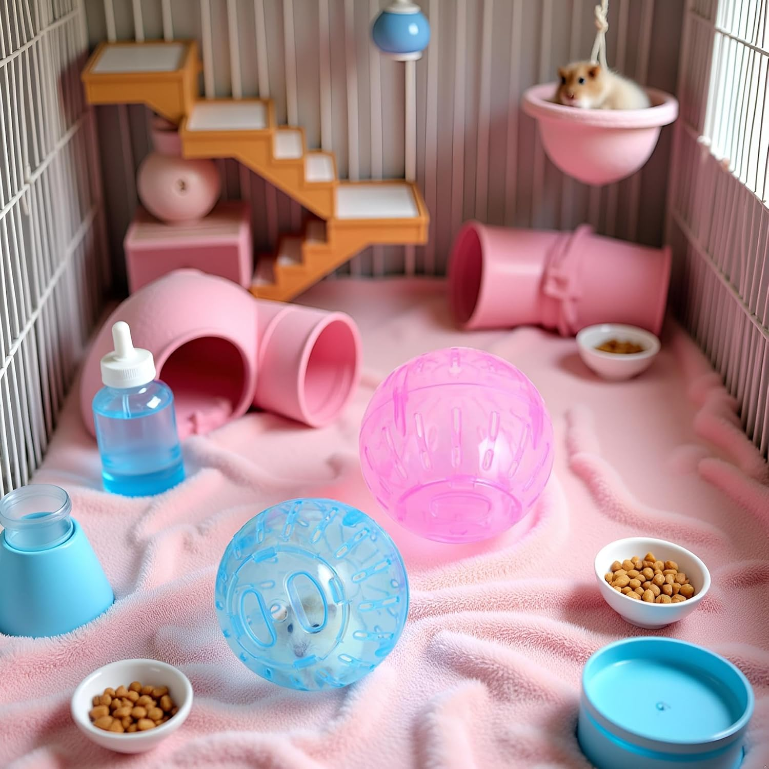 2Pcs Hamster Balls Dwarf Hamster Exercise Balls Running Wheel Gerbil, Small Animals, Small Pet Supplies(Blue and Pink) image number 5