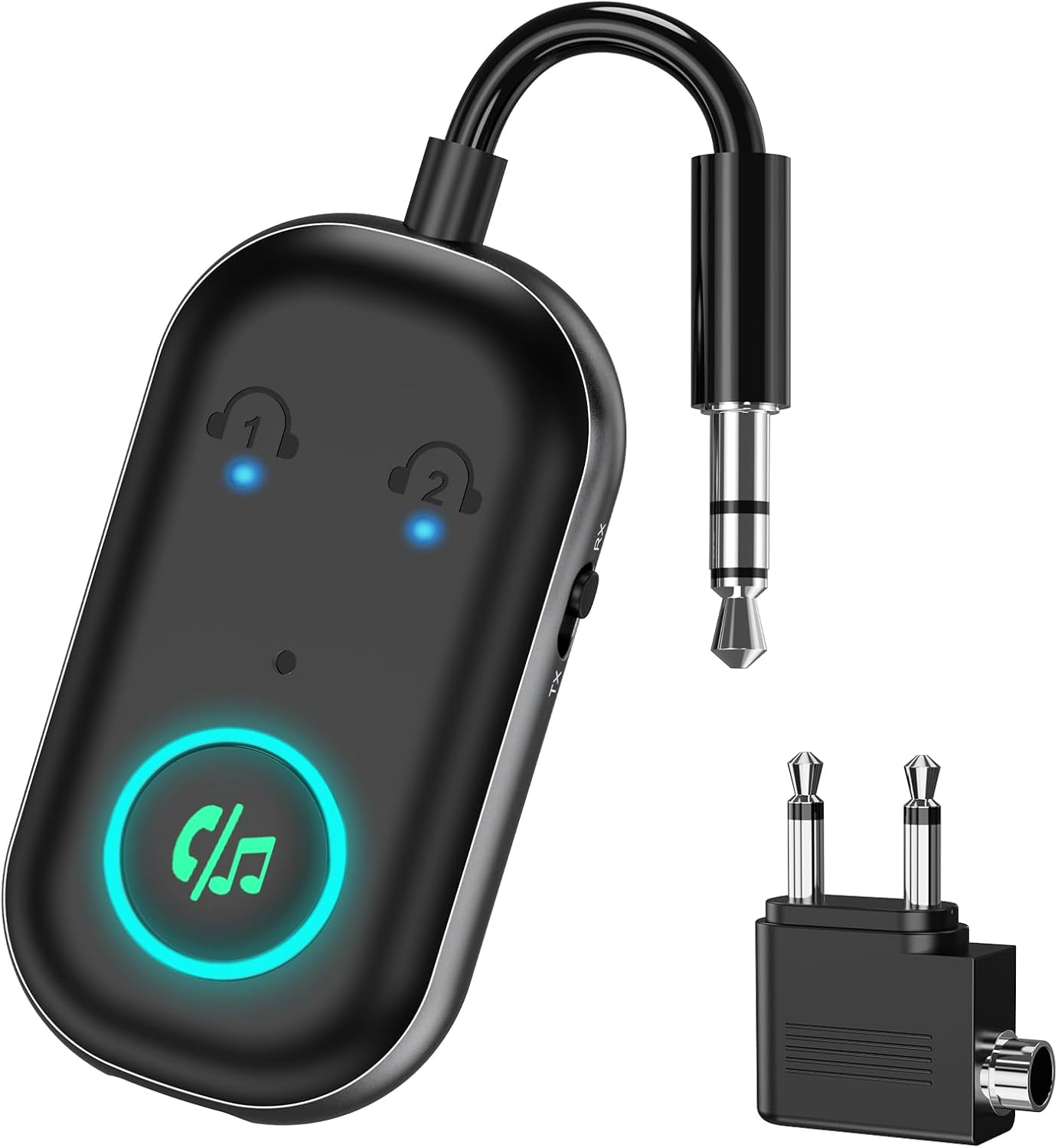 AMIR Bluetooth 5.3 Transmitter Receiver, 2-In-1 Airplane Bluetooth Adapter with Dual Connection, 13Hr Playtime, Plug and Play, Portable Bluetooth Headphone Adapter for TV, Hifi, Airplane, Speaker image number 2