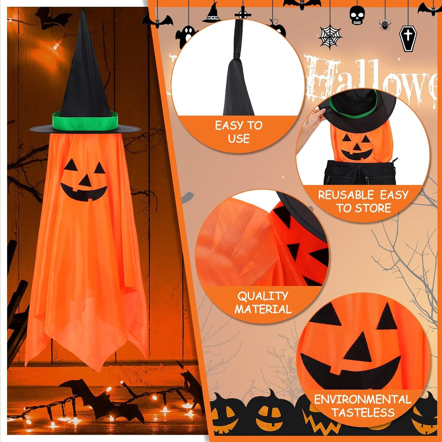 TTYRBF Halloween Decorations,Ghost Halloween Hangings,2 Pcs Halloween Hanging Pumpkin Decorations Halloween Outdoor Ghost Witch Decor Cute Hanging Pumpkin Decor Halloween Orange Ornaments Party Decor image number 2