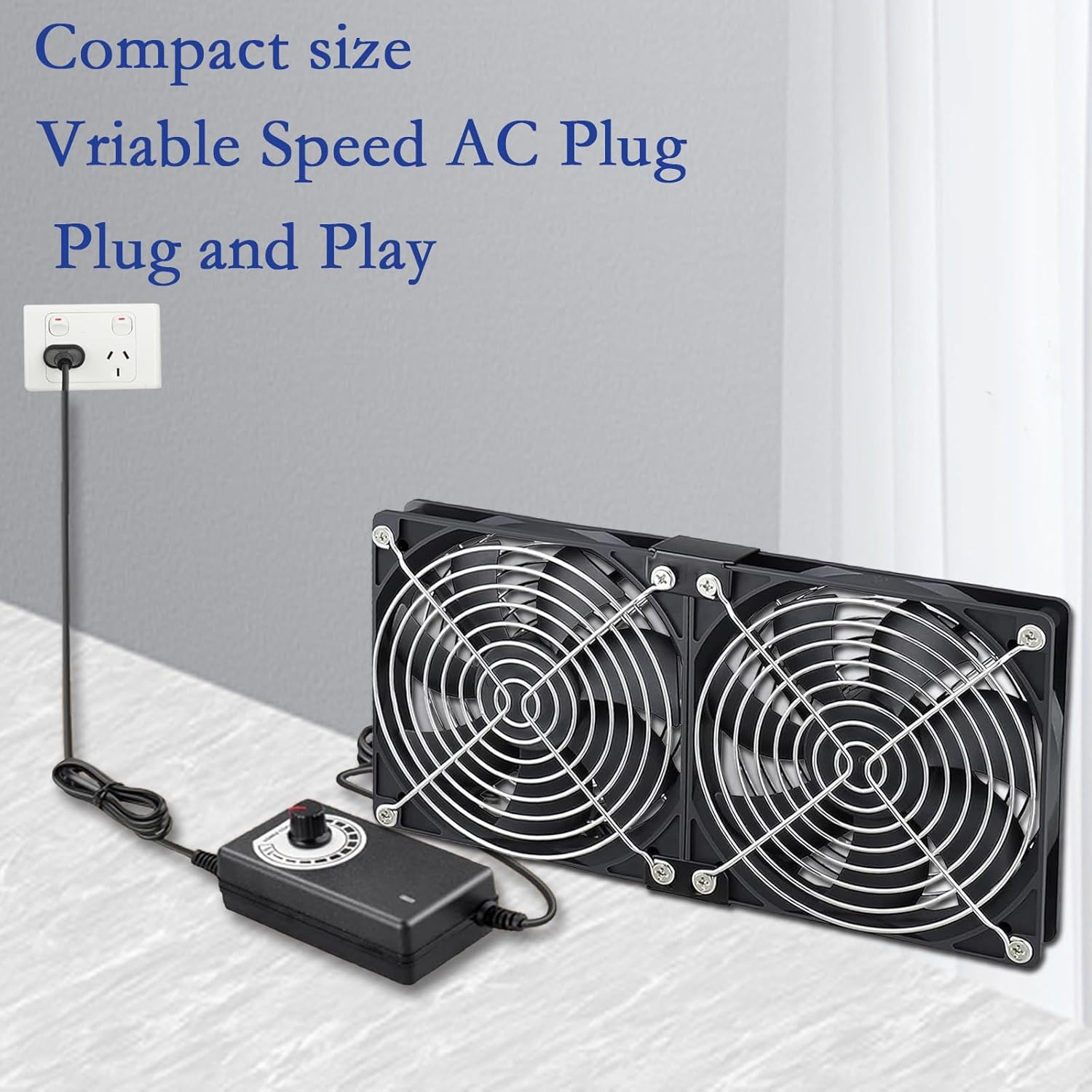 Ronyaoko Big Airflow Dual 120Mm Fans 2 X 12Cm 240Mm Computer Fan,Cabinet Chassis Cooling Fan,Ac 100V to 240V Speed Control,For Server Workstation Greenhouse Receiver Playstation Ventilation Cooling image number 3