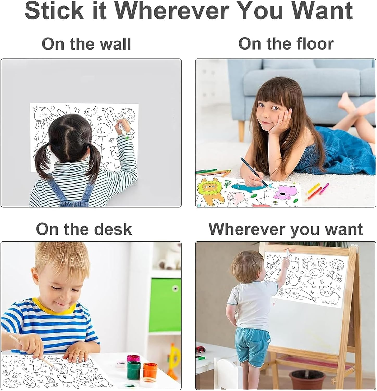 MYLEUS 2 PCS 118X11.8 Inch Coloring Paper Roll for Kids,Sticky Drawing Paper Roll, DIY Drawing Color Filling Paper, Educational Toys,Kids Birthday Christmas Party(Vehicle & Food) image number 5