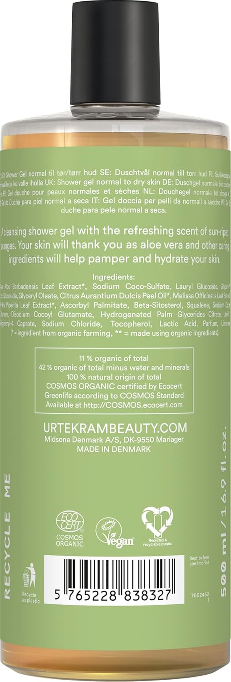 Urtekram Shower Gel - Moisturising - Aloe Vera - 500 Ml - Vegan, Organic, Natural Origin