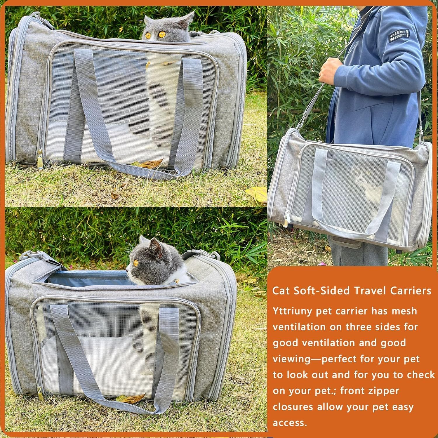 New Upgraded Soft Sided Pet Carrier, Airline Approved, Lockable Zippers, Breathable Dog Carrier for Small Medium Cats and Puppies up to 15 Lbs, Small Dog Carrier - Grey image number 1