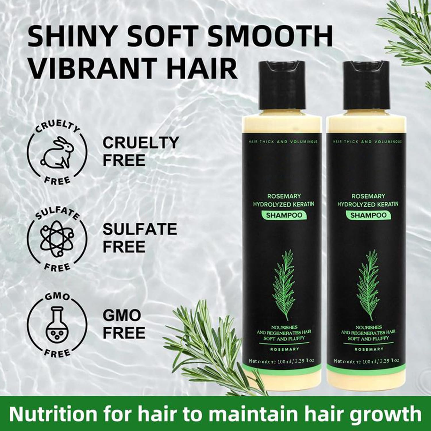 Rosemary Hydrolyzed Keratin Shampoo for Hair Growth & Thickening - 100Ml Natural Shampoo for Men and Women, Moisturizing & Strengthening Formula,Seasonal Shedding Care (3) image number 6