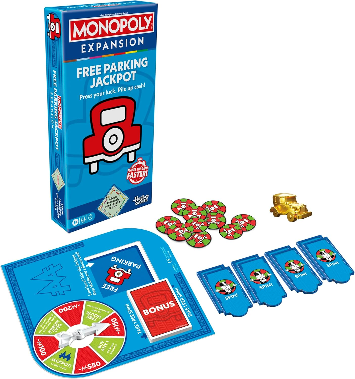 Monopoly Free Parking Jackpot Expansion | Add More Fun to Classic Monopoly Game and Play Faster | Ages 8+ | 2-6 Players | 40 Mins. | Family Board Games