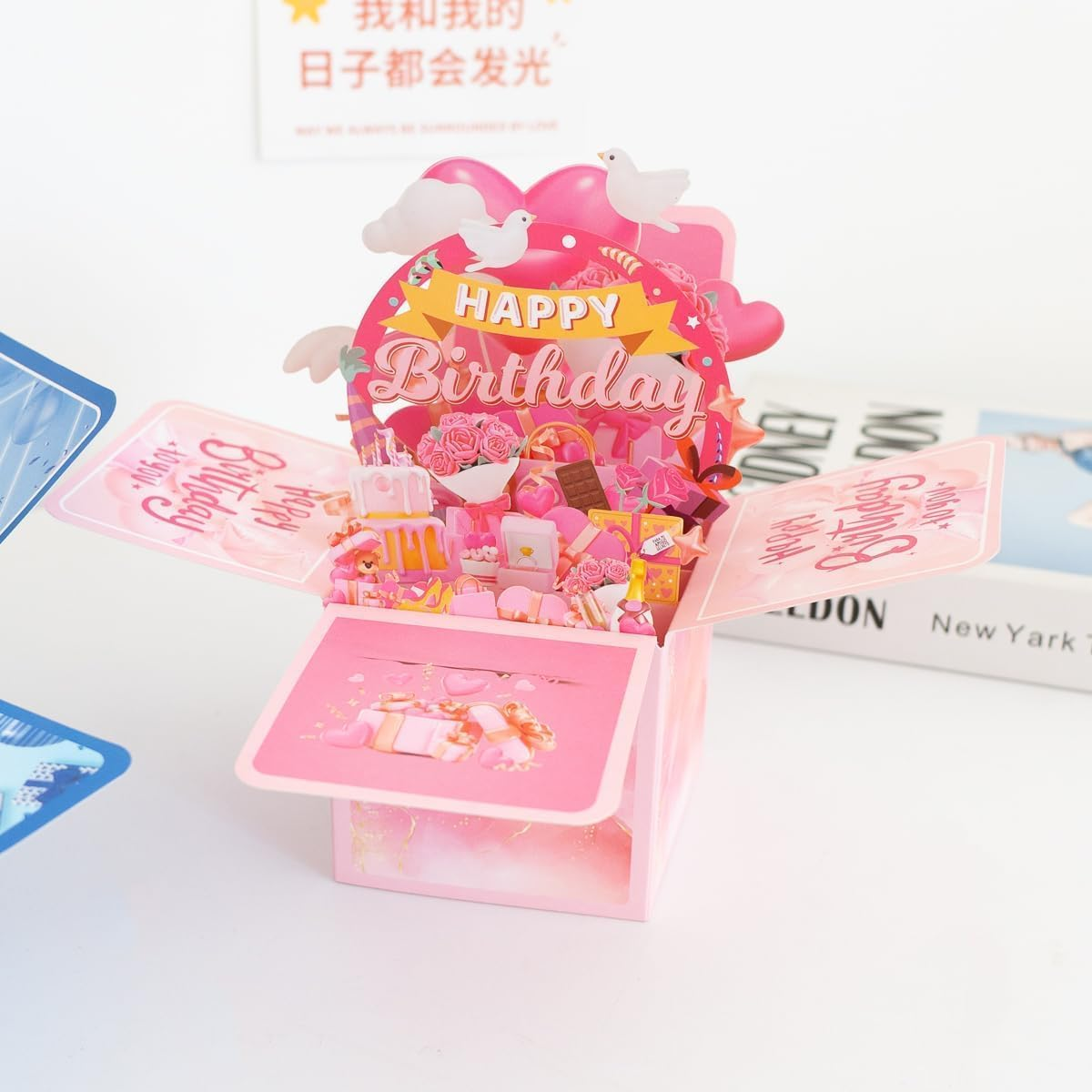 Uroboo 3D Pop up Happy Birthday Card Stunning 3D Birthday Greeting Boxed Card for Unforgettable Celebrations for Women Mom Wife Daughter Grandma Girlfriend, Pink - Pink image number 5