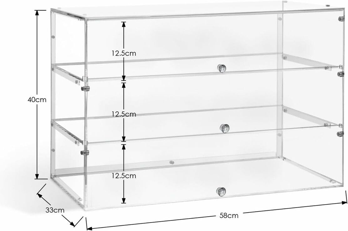 Maxkon Cake Display Cabinet 3 Tier Acrylic Stand Case Unit Holder Bakery Cupcake Muffin Donut Pastry Model Showcase Desktop with Lift-Up Door Transparent image number 4