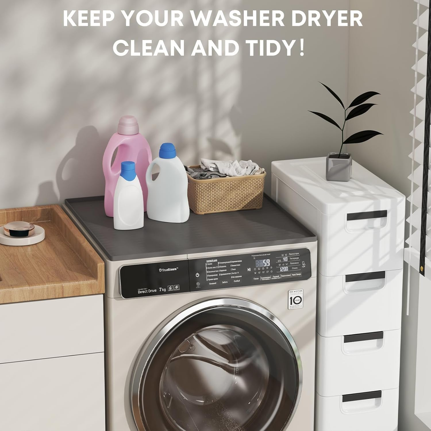 Washer and Dryer Top Protector Mat, 60 * 65Cm Silicone Rubber Mat for Laudry Machine & Dryer,Non Slip Heavy Duty Waterproof Washable Top Cover Pad for Home Kitchen Laundry Room image number 3