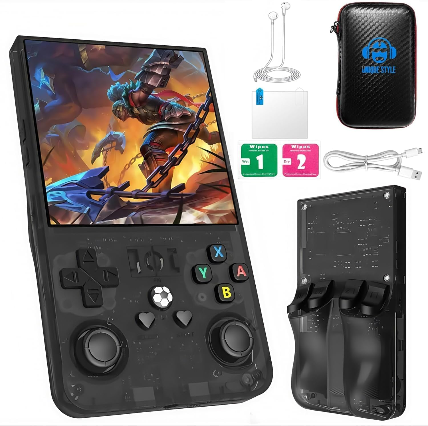 New R36 Max Retro Handheld Game Console, 4.0" IPS Screen Portable Video Game Console with Storage Bag,Linux System Built in 128G Card & 20000 Games (Black,128G) image number 4