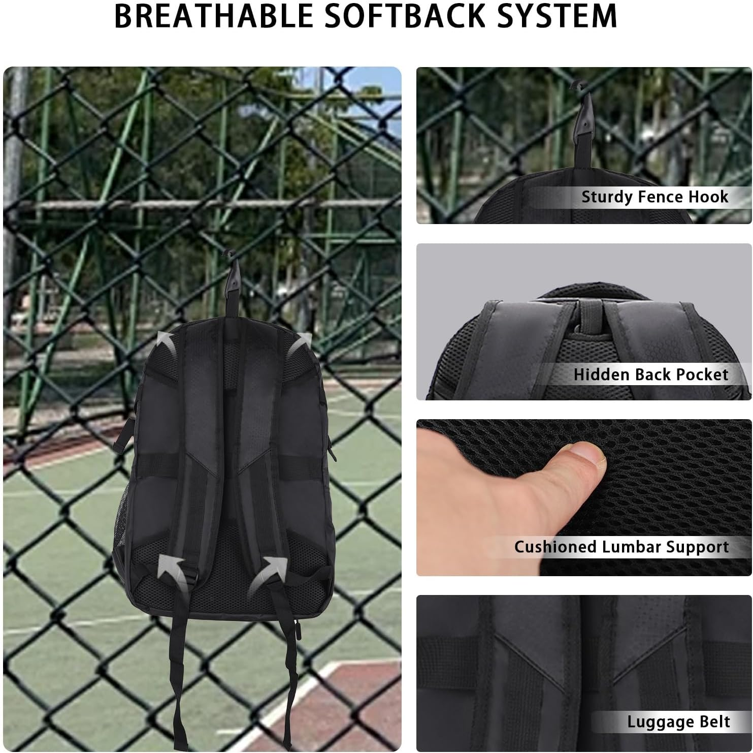 Ruaizel Basketball Backpack with Separate Ball Holder & Shoes Compartment, 40L Large Capacity Basketball Equipment Bag with Detachable Mesh Pocket for Volleyball Soccer Swim Gym Travel (Black)