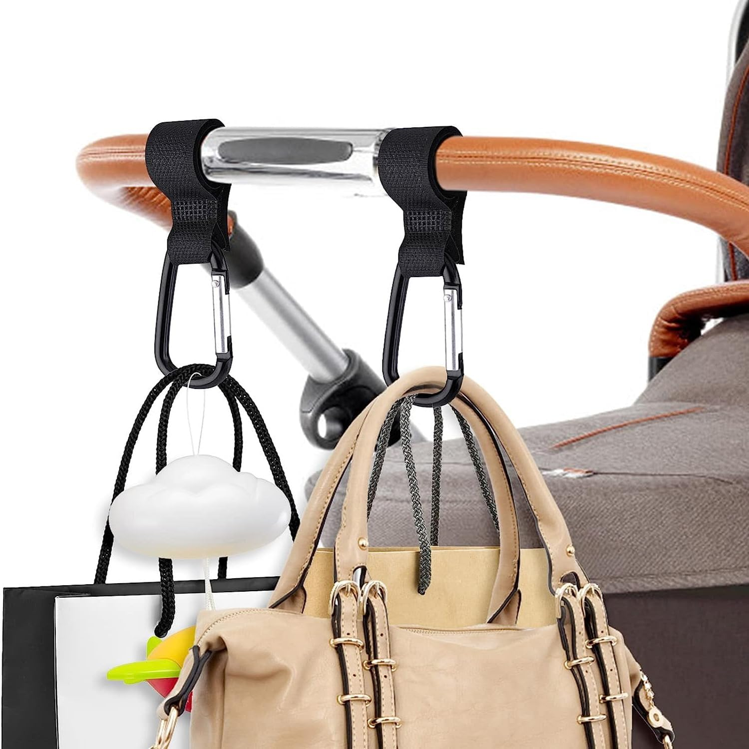 4 PCS Buggy Clips Hooks Baby Bag Clips,Pushchair Hooks,Pram Clips Adjustable Stroller Hooks for Hanging Baby Diaper Bags Change Bag, Multipurpose Hooks for Backpack, Shopping Bags, Purse (Black) image number 5