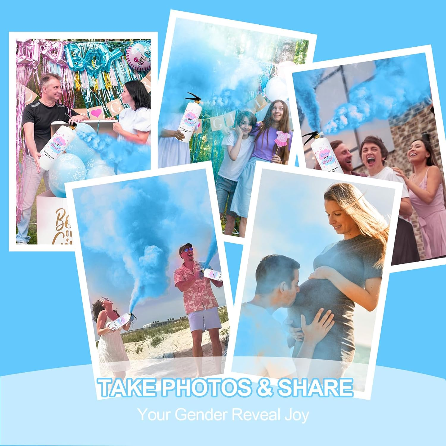 1Kg Large Gender Reveal Fire Extinguisher Cornstarch Spray；Baby Boy or Girl Reveal Party Ideas；Eco-Friendly 100% Biodegragable for Gender Reveal Party Supplies (Blue) - Pink image number 4