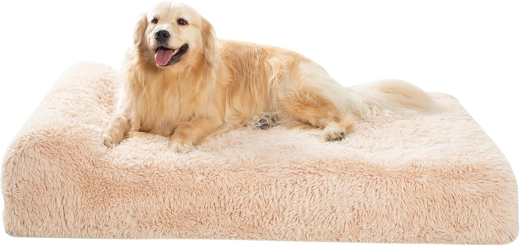 Petfun Jumbo Orthopedic Dog Bed for Large Dogs - 7-Inch Thick Memory Foam Dog Bed with Pillow Removable Cover Machine Washable (Off-White | Textured Plush), 50''L X 34''W X 10''Th I Extra Large
