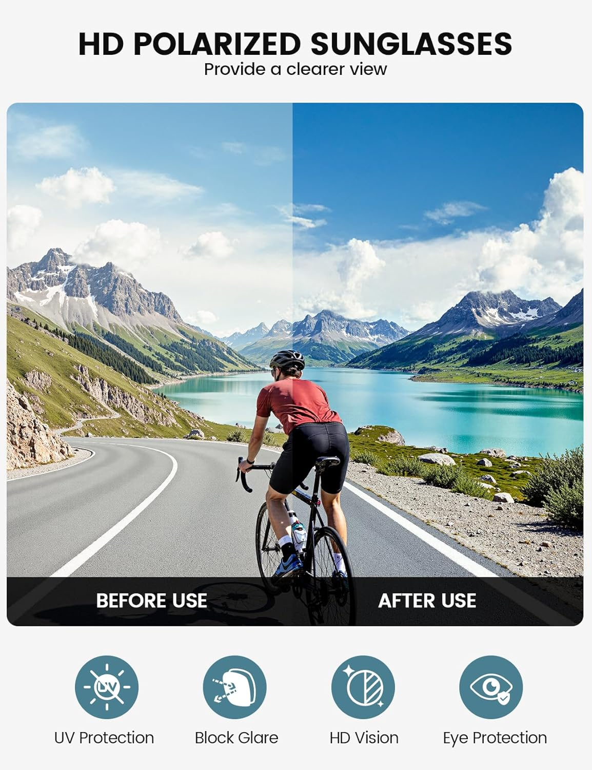 Lamicall Polarized Sports Sunglasses for Men Women, [99.9% UV400 Protection] [24G Ultralight] [Air Vent Design] Sun Glasses for Cycling Running Fishing Baseball Golf Beach, Half Frame image number 1