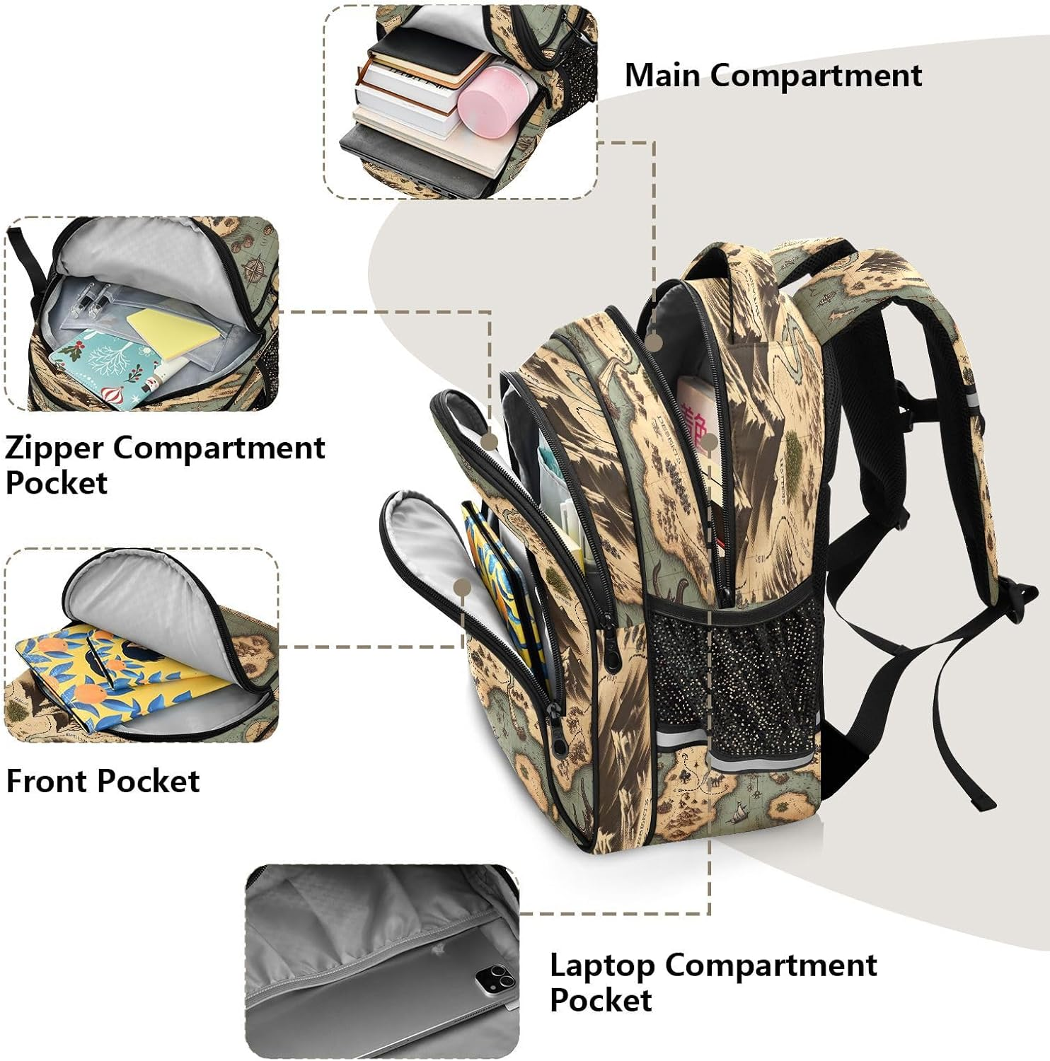 RPLIFE Backpack for Kids Ages 3-8, Game Treasure Map Elementary Kids Backpack, 15 Inch image number 5