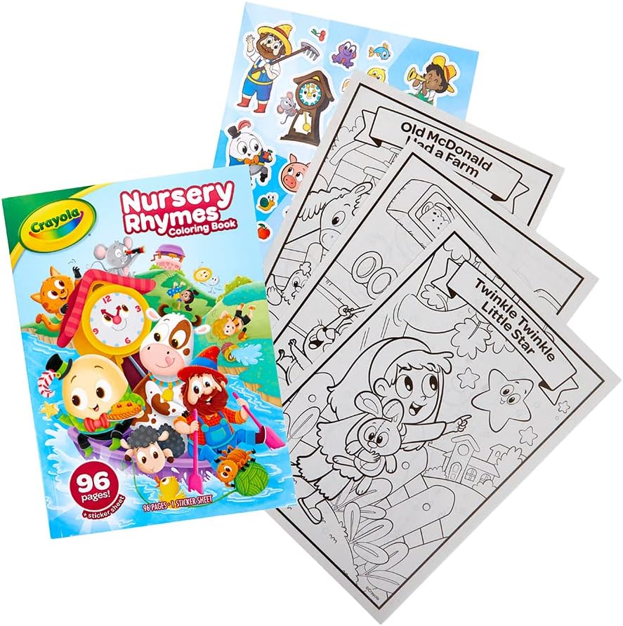 Crayola 96 Page Nursery Rhymes Colouring Book, Perfect for Rainy Days, Sticker Sheet Included, Colour Your Favourite Nursery Rhymes, Humpty Dumpty, Hickory, Dickory, Dock and More image number 1