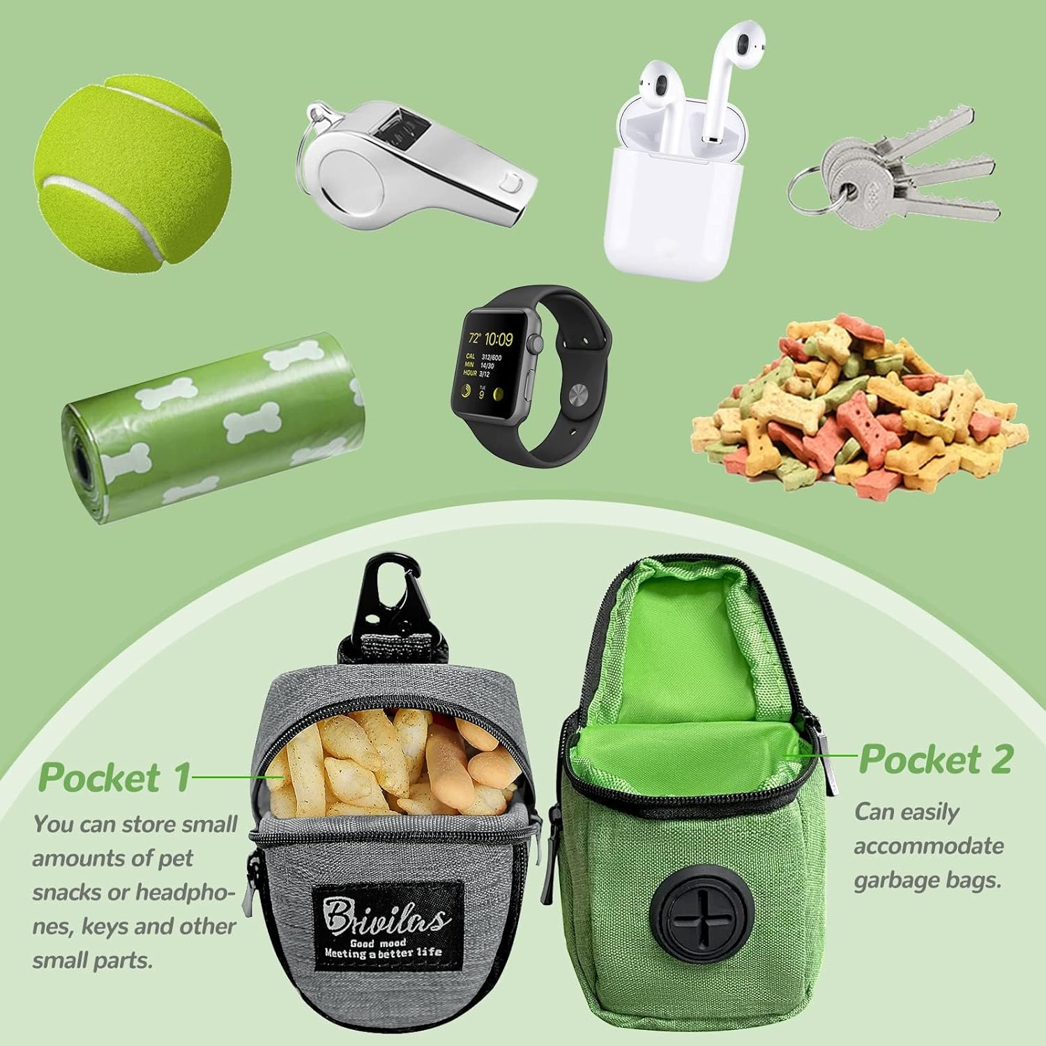 Dog Treat Pouch, Dispenser Pet Treat Waste Bags Pet Training Bag with Poop Bag Holder for Puppy and Dog Training Travel Walking Running Hiking and Outdoor Activities - Grey image number 7