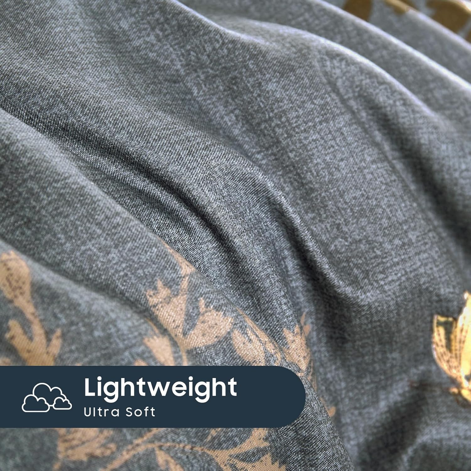 Wake in Cloud - Quilt Cover Set, Soft Microfiber Duvet Doona Cover Bedding with Pattern Printed, 3 Pieces, Floral Bird Grey, Queen Size image number 6