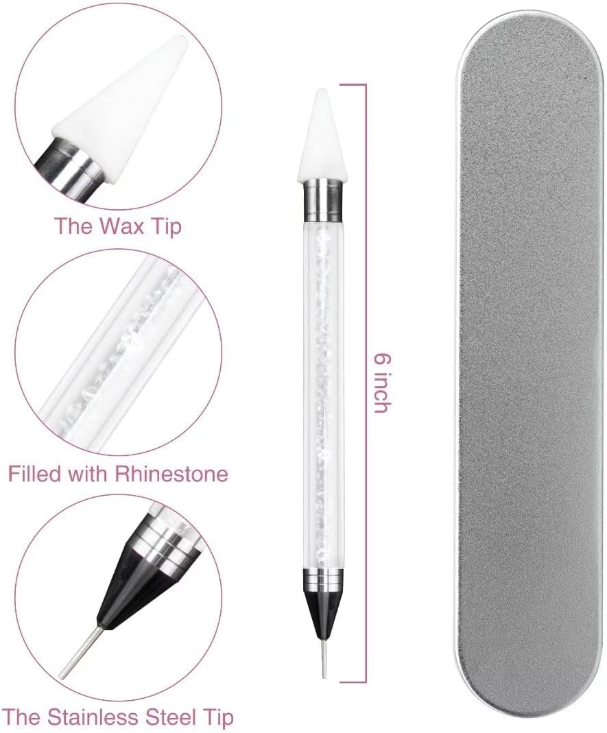 OOTDAY Rhinestone Picker Dotting Pen, 2 Extra Wax Tips, Dual End Nail Tool, Rhinestone Picker Dotting Pen for Gemstones, Crystals, Stones, White image number 5