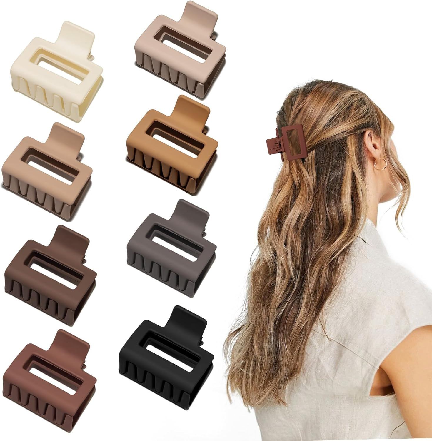 Cobinaan Medium Matte Rectangle Claw Hair Clips for Women Girls, 2 X 1 X 1.8 Inch, 8Pcs Warm Color, Nonslip Hair Jaw Clips for Thin/Medium Thick Hair - 8Pcs Cool Color image number 3