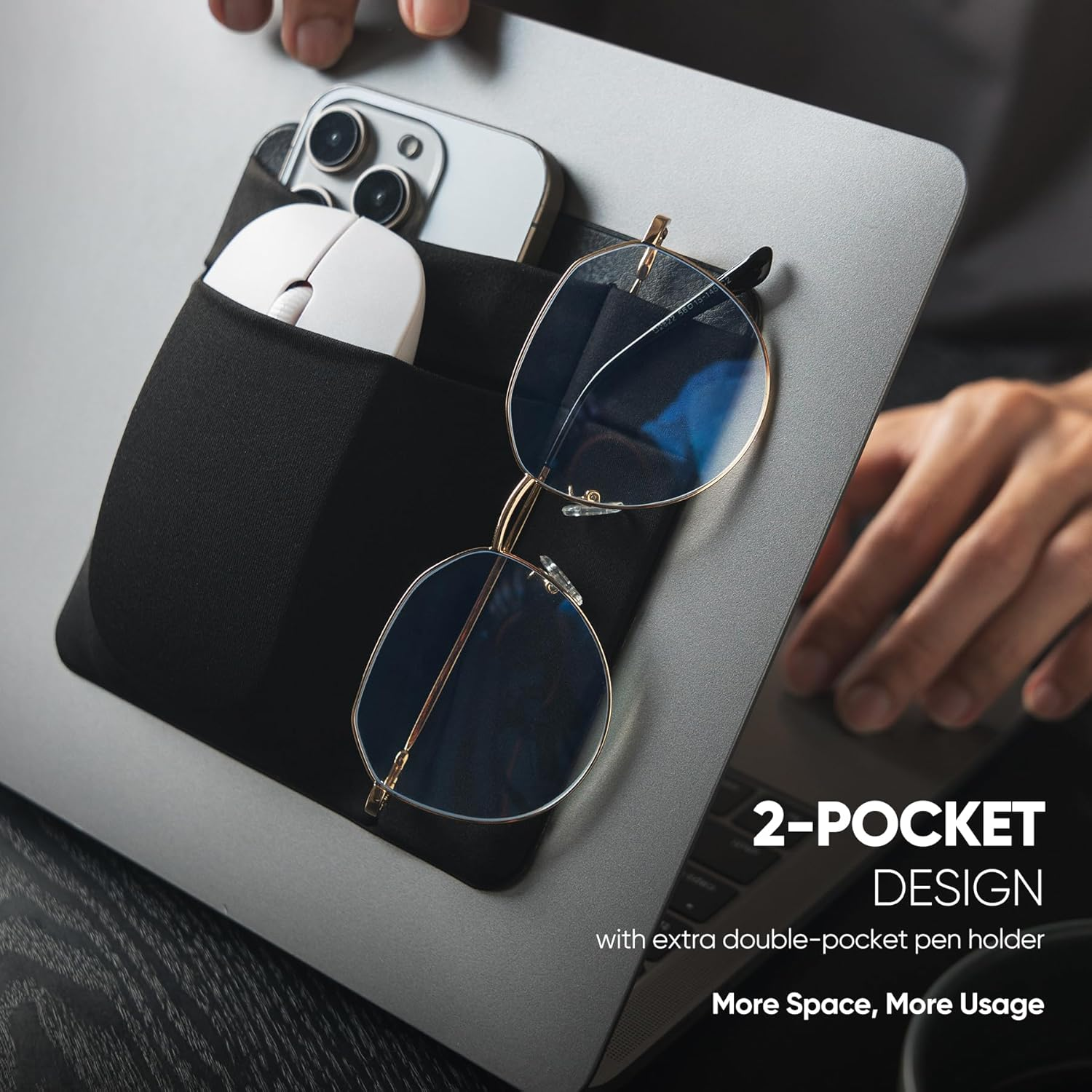 VULKIT 2-Pocket Pouch Holder for Laptop Reusable Adhesive External Hard Drive Carrying Case - Travel Pocket Pouch for External Portable SSD, Magic Mouse, USB Cable and More image number 3