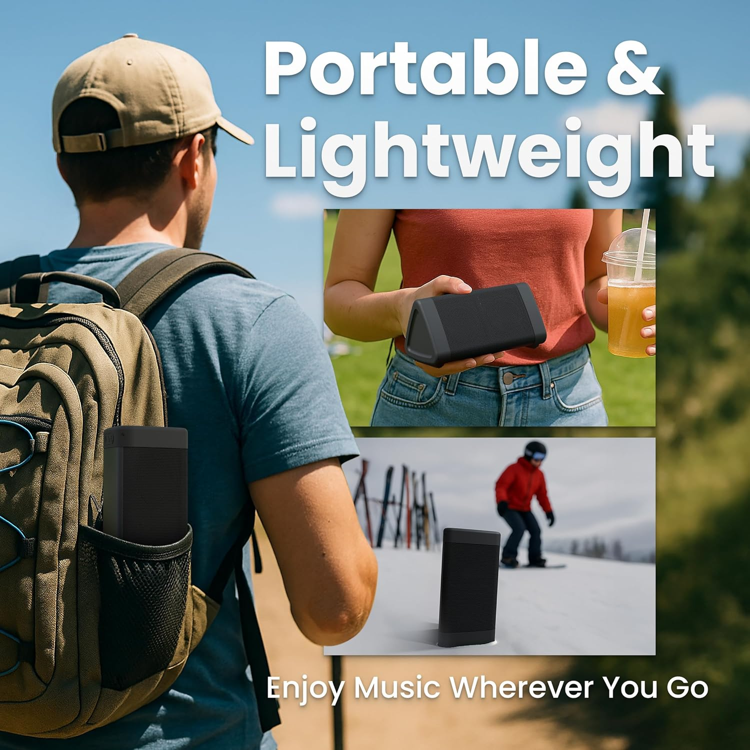 Oontz Angle 3 Portable Bluetooth 5.4 Speaker | 12W Sound, 24-Hr Battery, 100Ft Wireless Range, IPX5 Water-Resistant, Budget-Friendly for Travel, Outdoor & Home (Black) image number 3