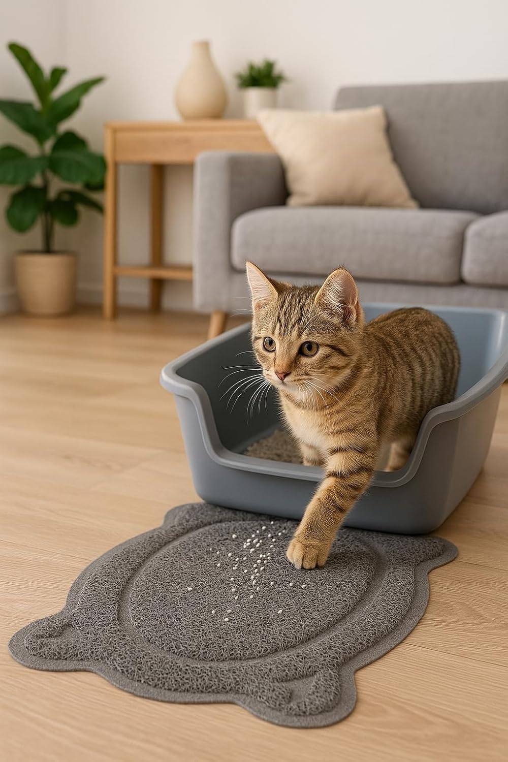 Flamingo Randy Cat Litter Tray Mat - Grey | 58.5 &times; 38 Cm | Clean Paws & Clean Floor! image number 2