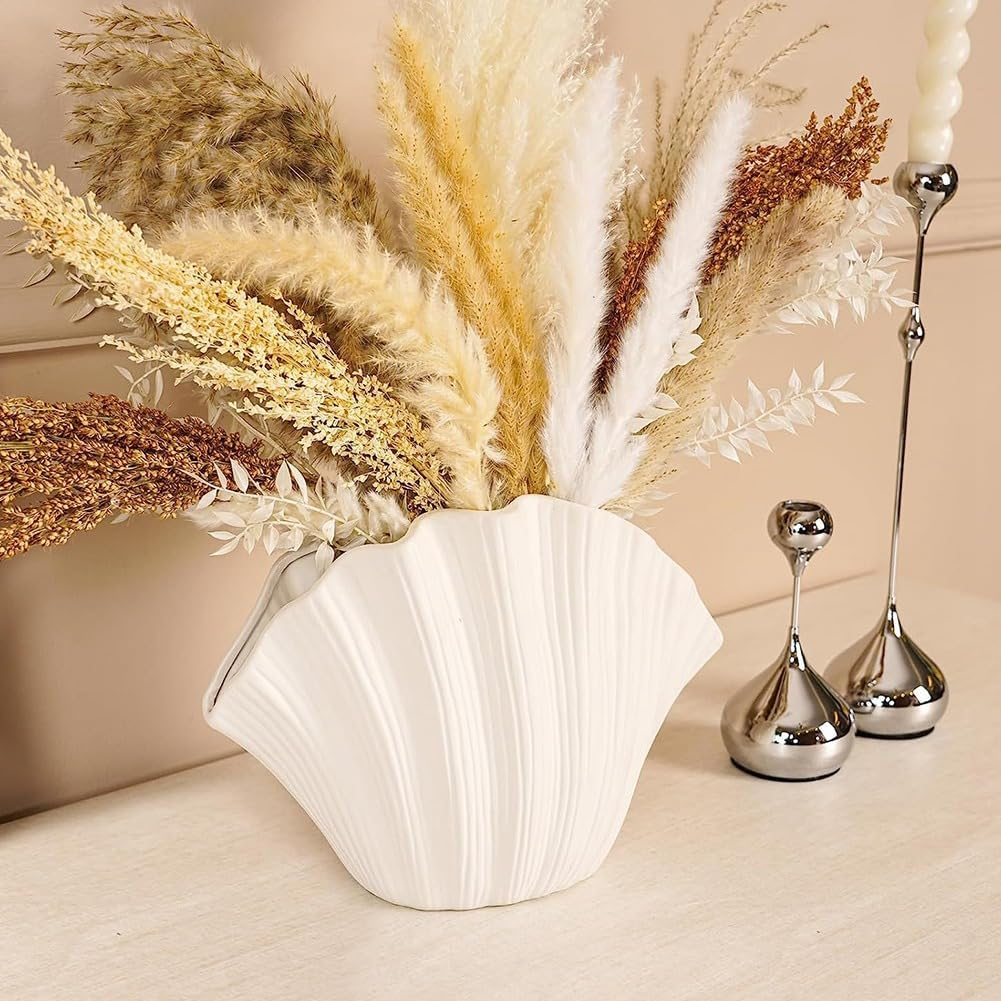 Nordic Style Shell Shaped Ceramic Vase Home Decor Tabletop Artificial Flower Plant Holder Tableware Flower Arrangement A image number 3