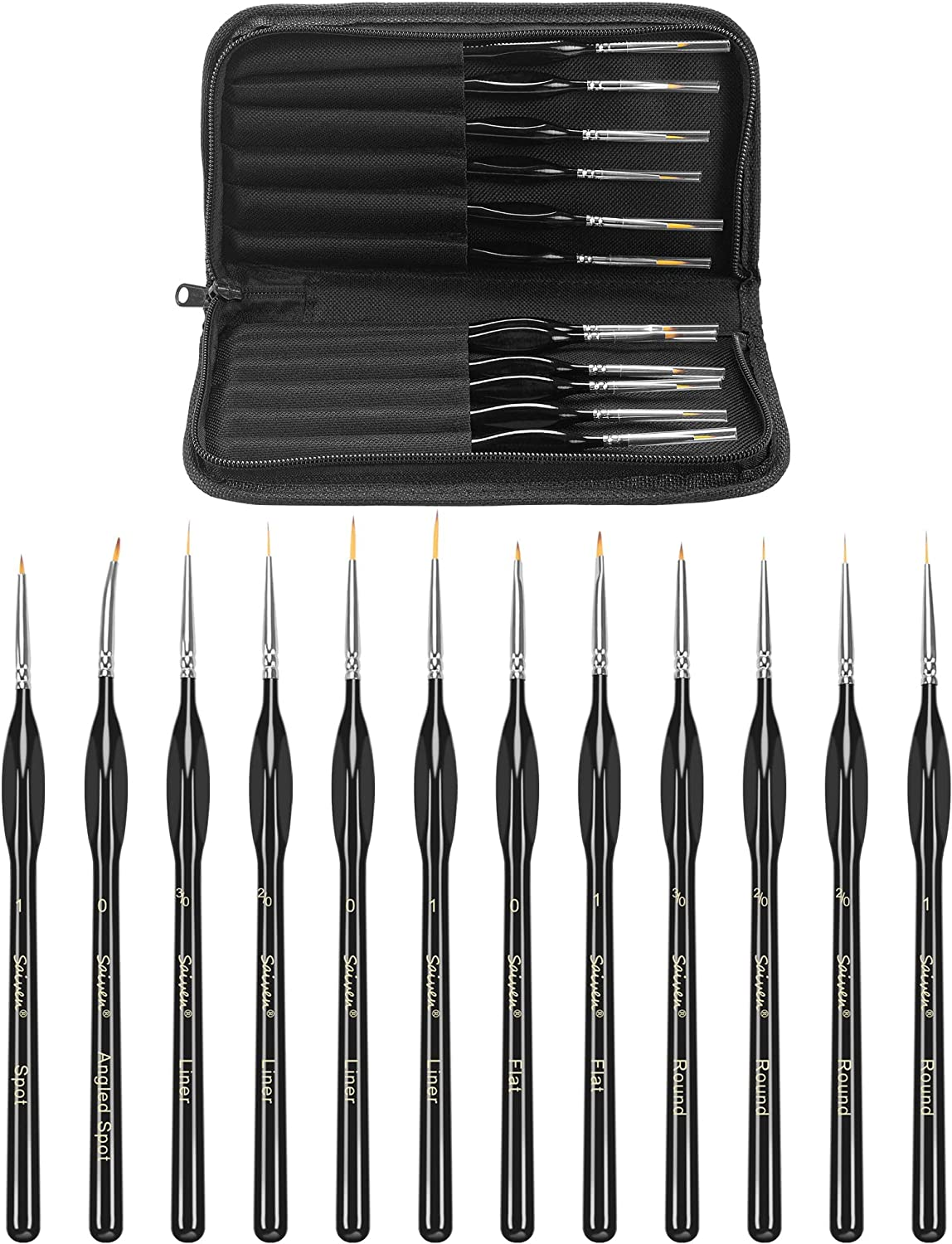 Miniature Detail Paint Brush Set-12Pcs Micro Professional Fine Oil Paint Brushes with Storage Bag, Watercolor Face Painting Brushes Set for Acrylic,Oil,Watercolor,Face,Scale Model Painting (Black) image number 3