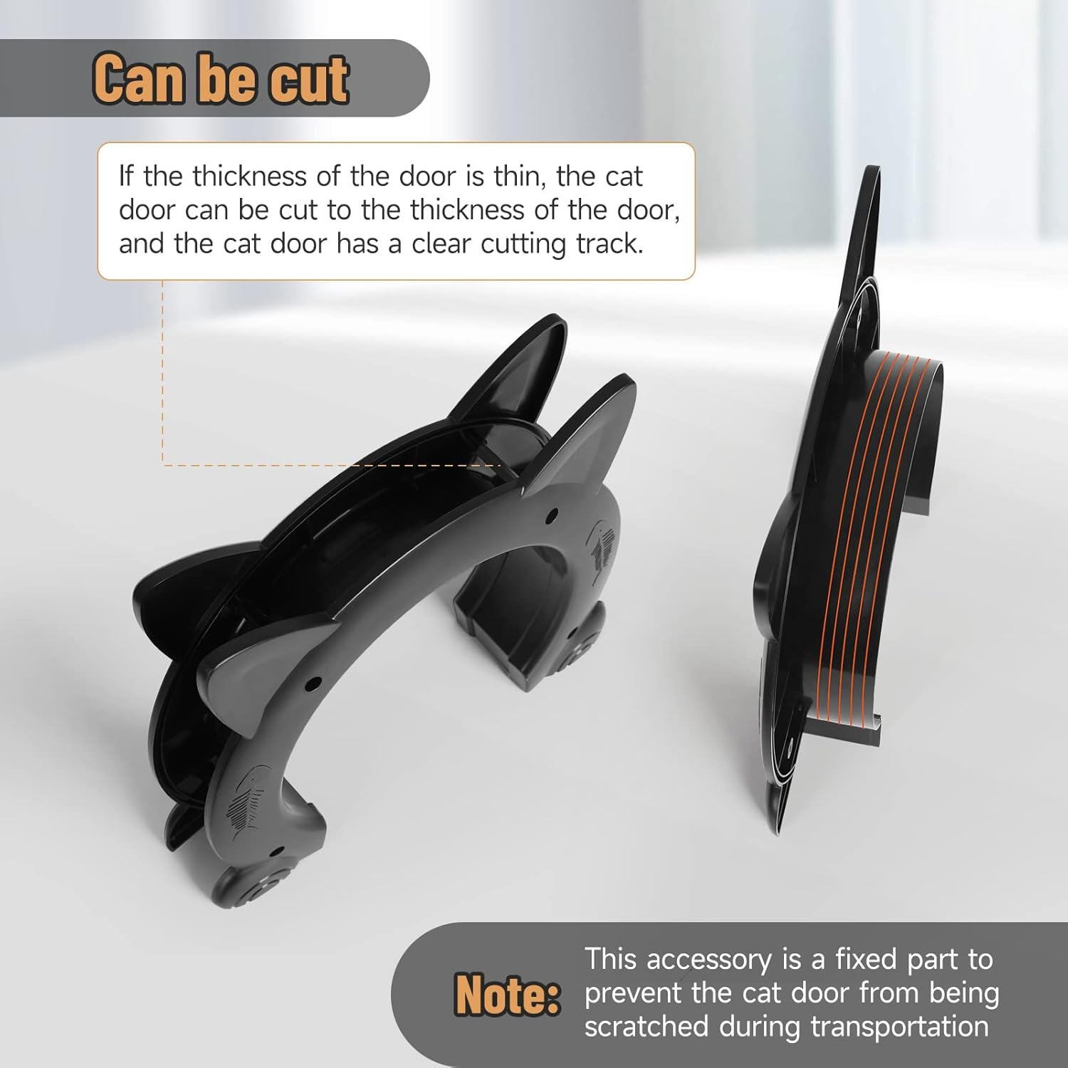 Cat Door Interior Door for Kitties, Pet Door for Hollow Door, Kitty Door, Indoor, Secured Installation in Minutes, No-Flap（Black） - Black image number 4