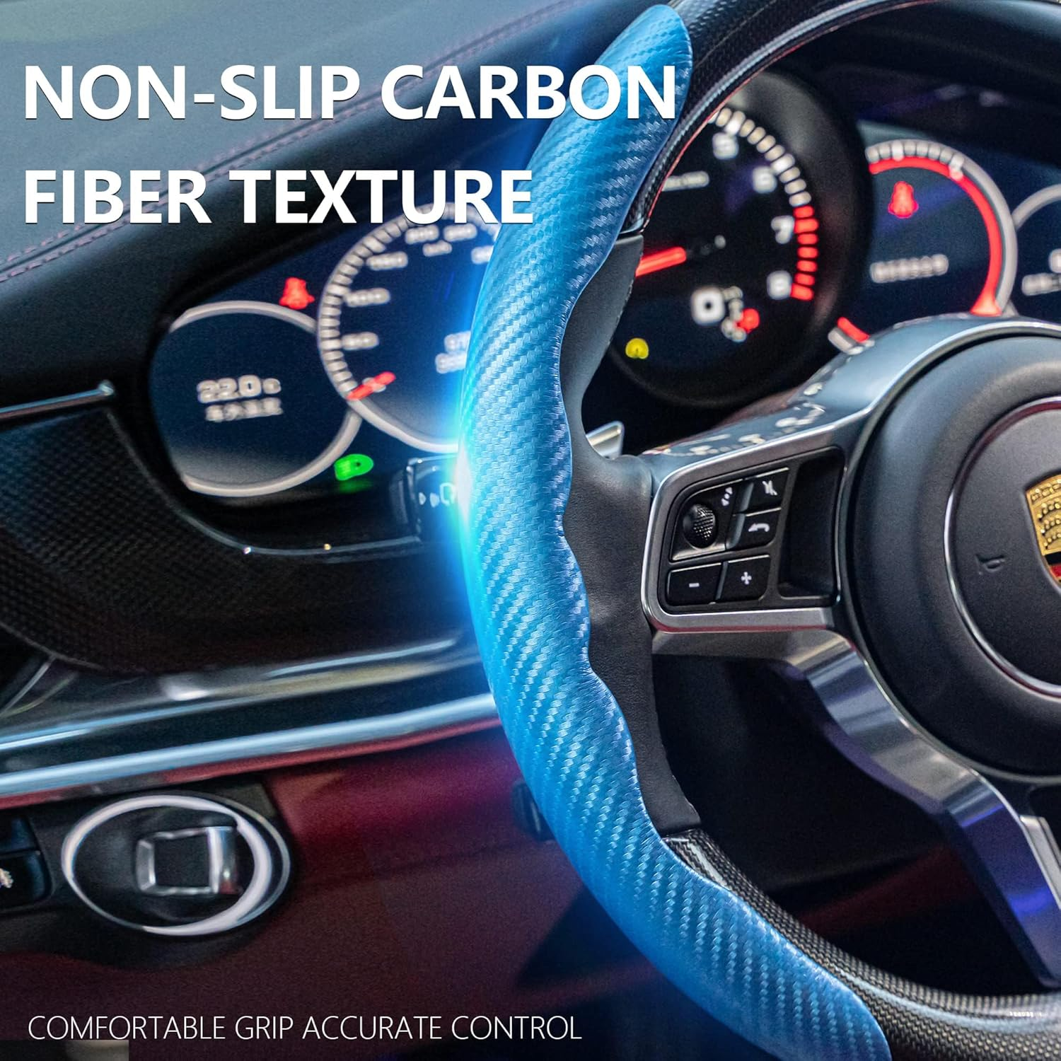 Carbon Fiber Steering Wheel Cover, Men'S and Women'S Safe and Non Slip Car Accessory,15-Inch Universal Auto Steering Wheel Cover, Steering Accessories for Car,Great Gifts (Blue) image number 4