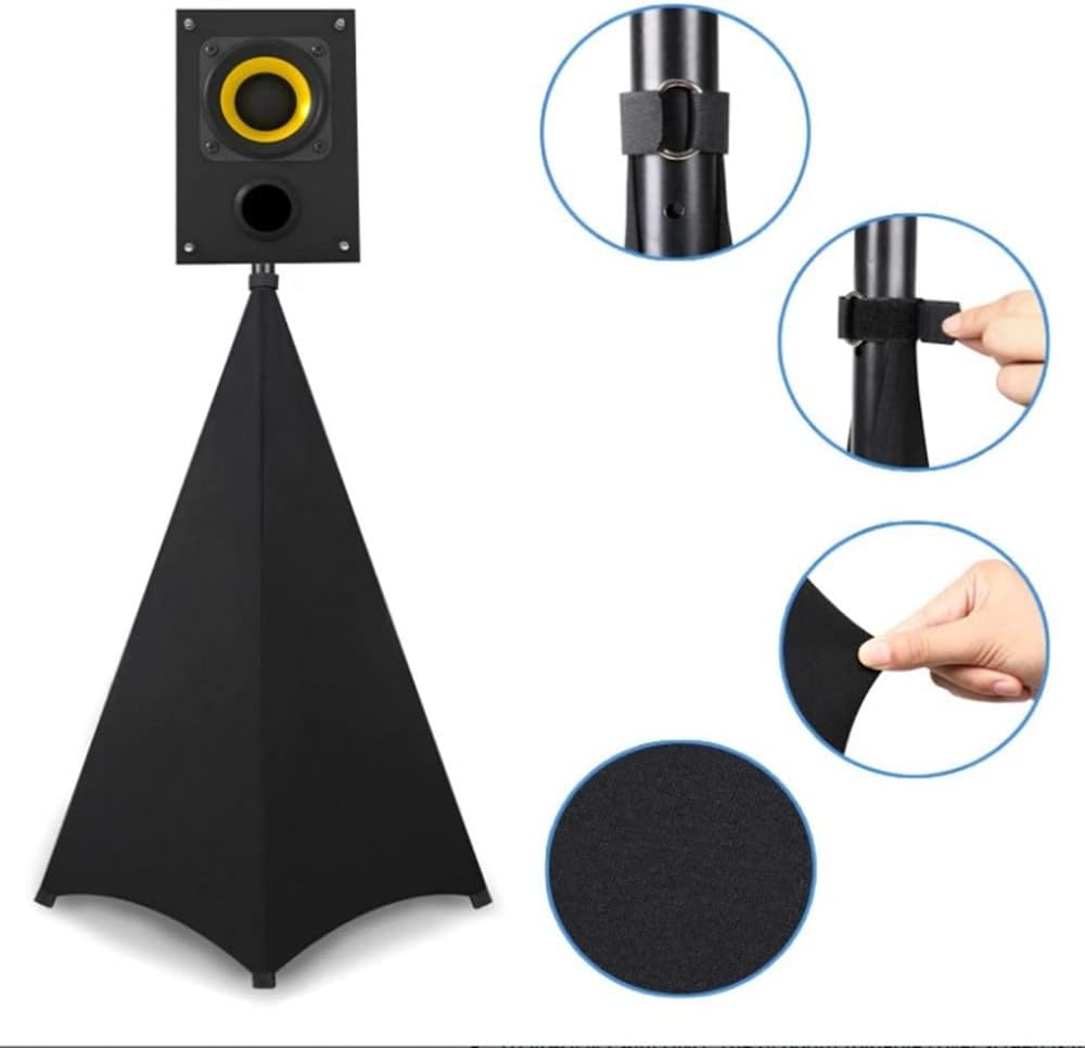 Lehom Speaker Stand Cover 2 Pack Tripod Stand Strech Fabric 360 Degree Coverage Triple Sided Dj Accessory for Weddings, Banquets, Parties, Events, Birthday (Black) image number 2